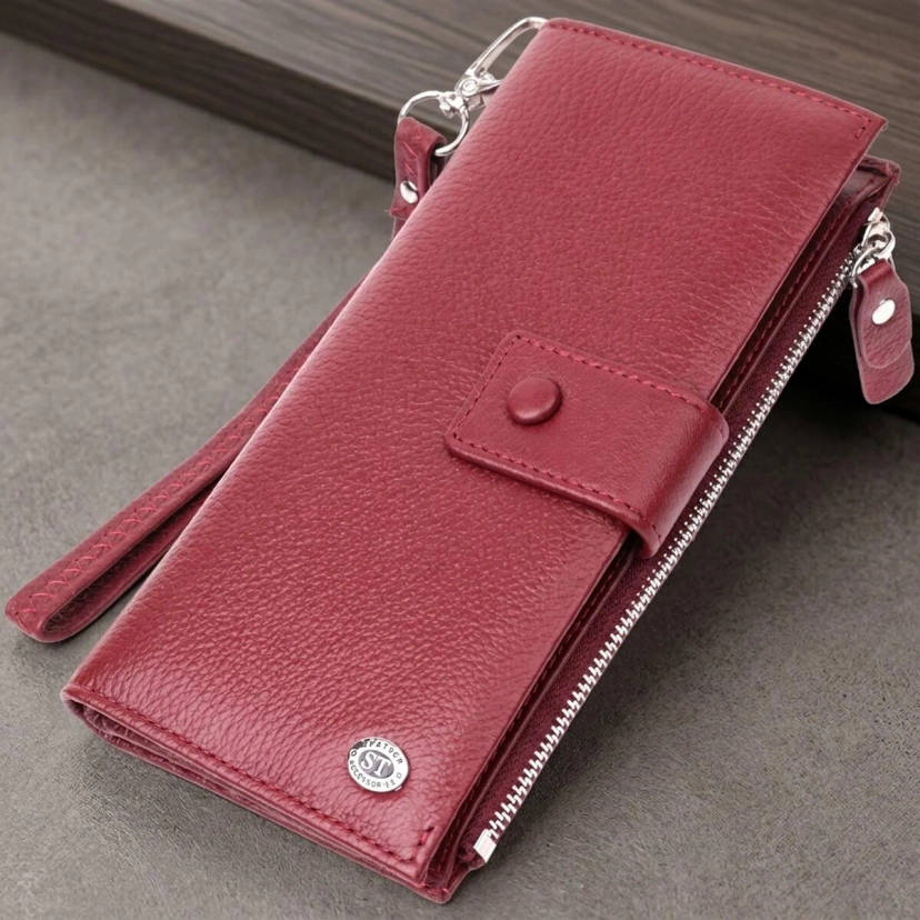 Вертикальний жіночий гаманець-клатч із натуральної шкіри ST Leather 22535 Бордовий