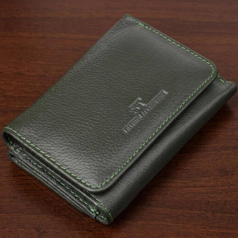 Маленький гаманець зручного формату із натуральної шкіри ST Leather 23076 Зелений
