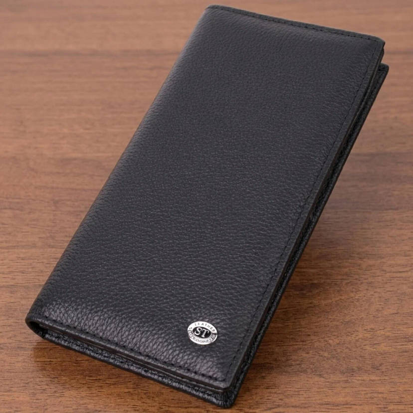 Жіночий вертикальний гаманець на магнітах із натуральної шкіри ST Leather 22538 Чорний