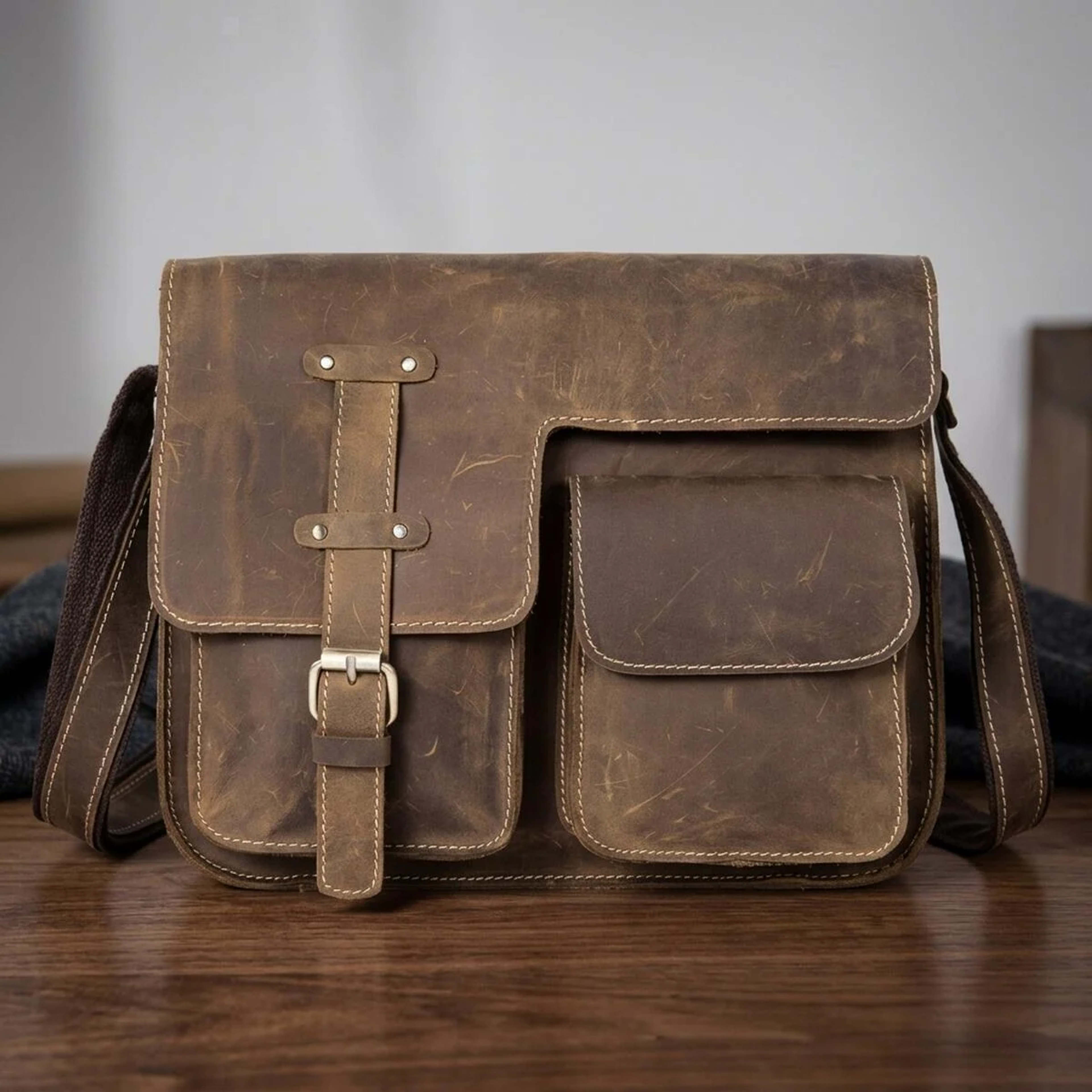 Сумка чоловіча з ефектом старовини Vintage 14697 Коричнева