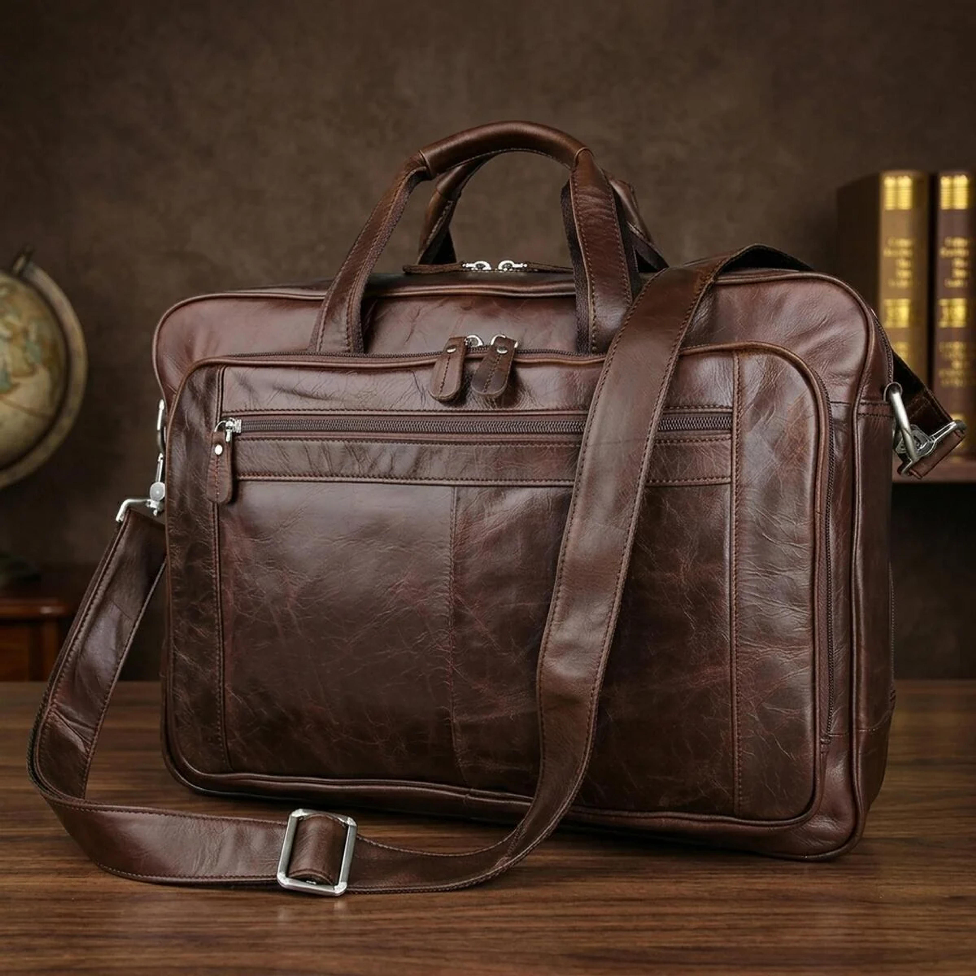 Сумка мужская Vintage 14371 для ноутбука 17 дюймов Коричневая