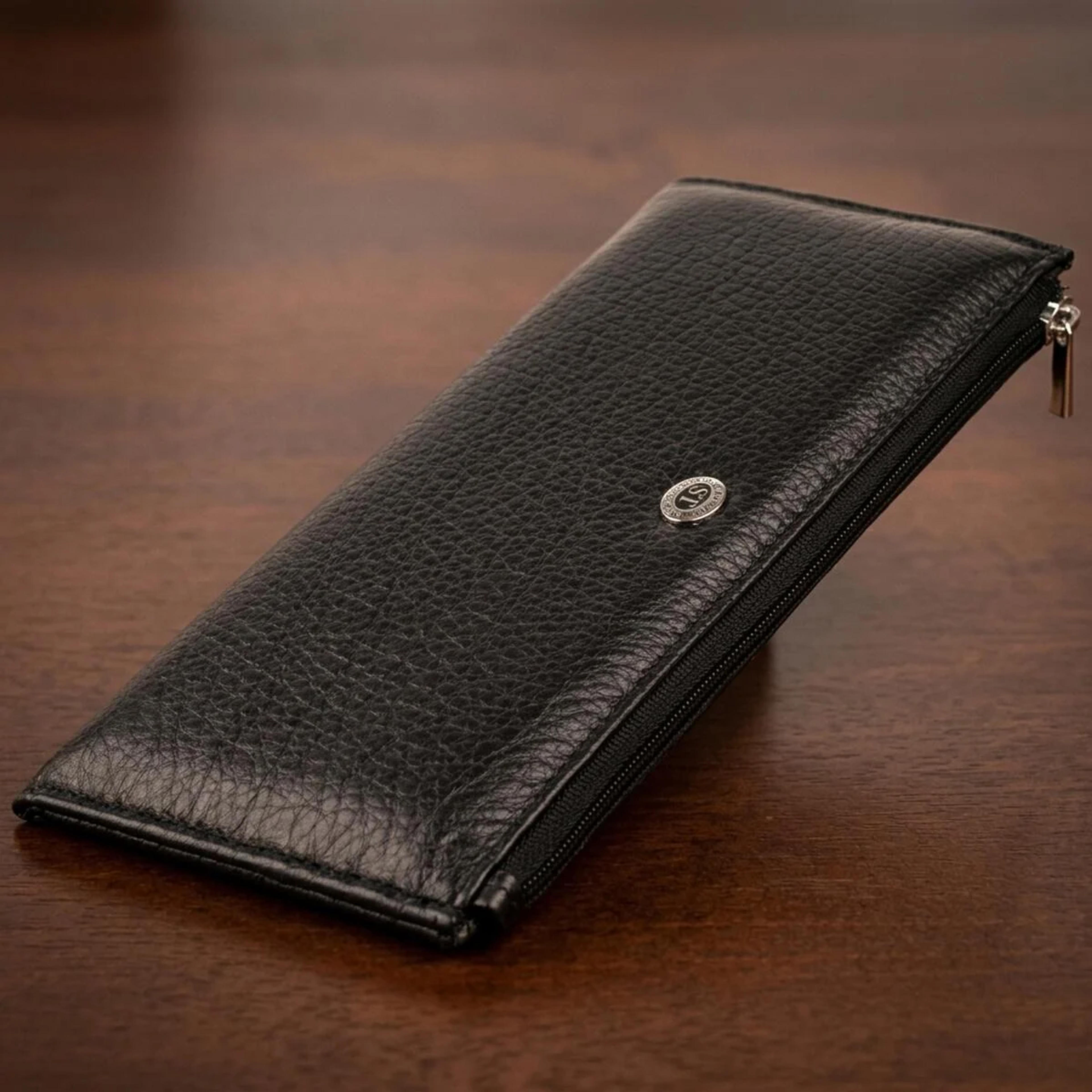 Горизонтальний тонкий гаманець зі шкіри унісекс ST Leather 19324 Чорний