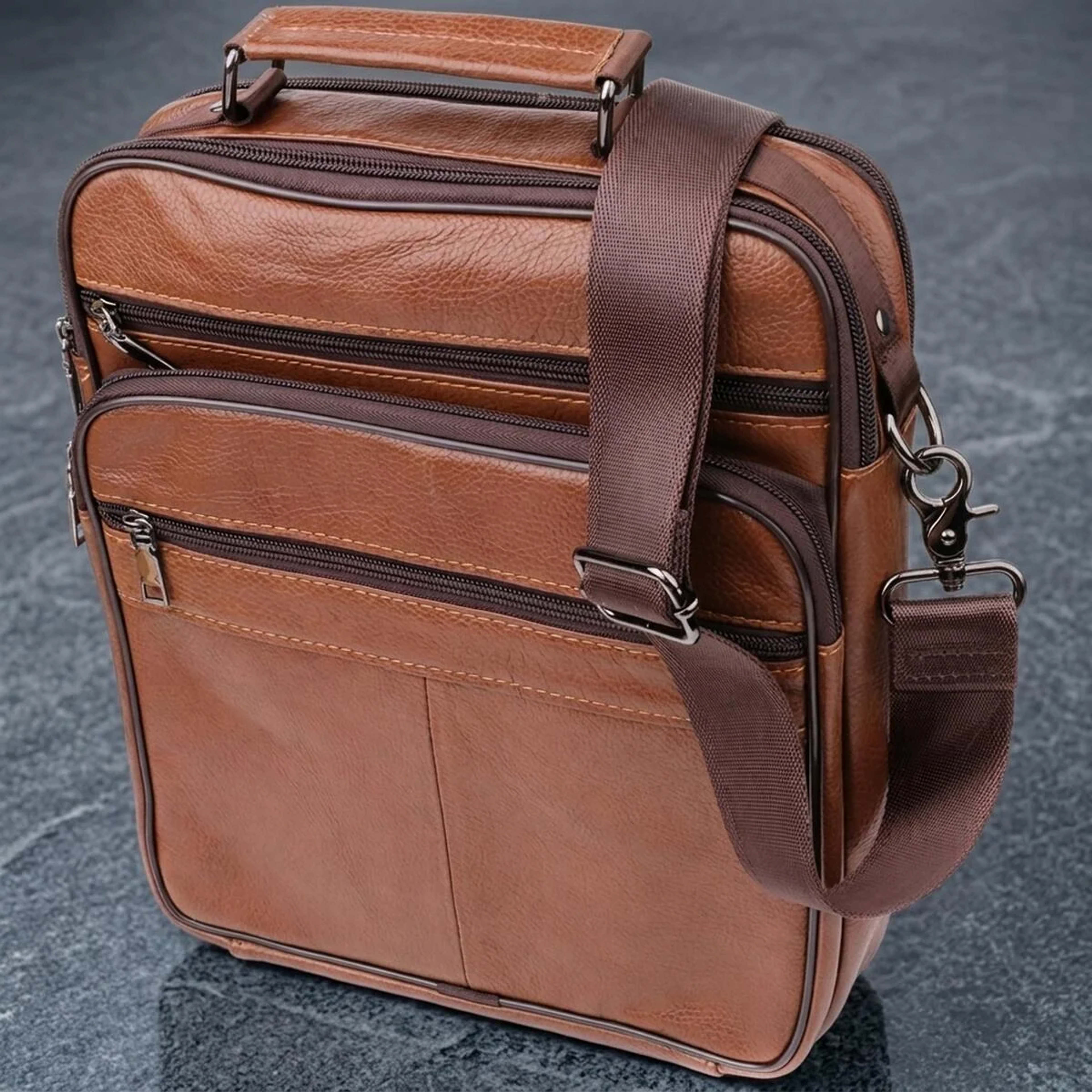 Сумка чоловіча з ручкою для перенесення в руці з натуральної шкіри Vintage 23031 Світло-коричневий