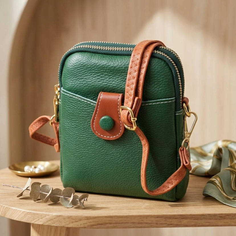 Невелика сумка трапеція для жінок з натуральної шкіри Vintage 22268 Зелена
