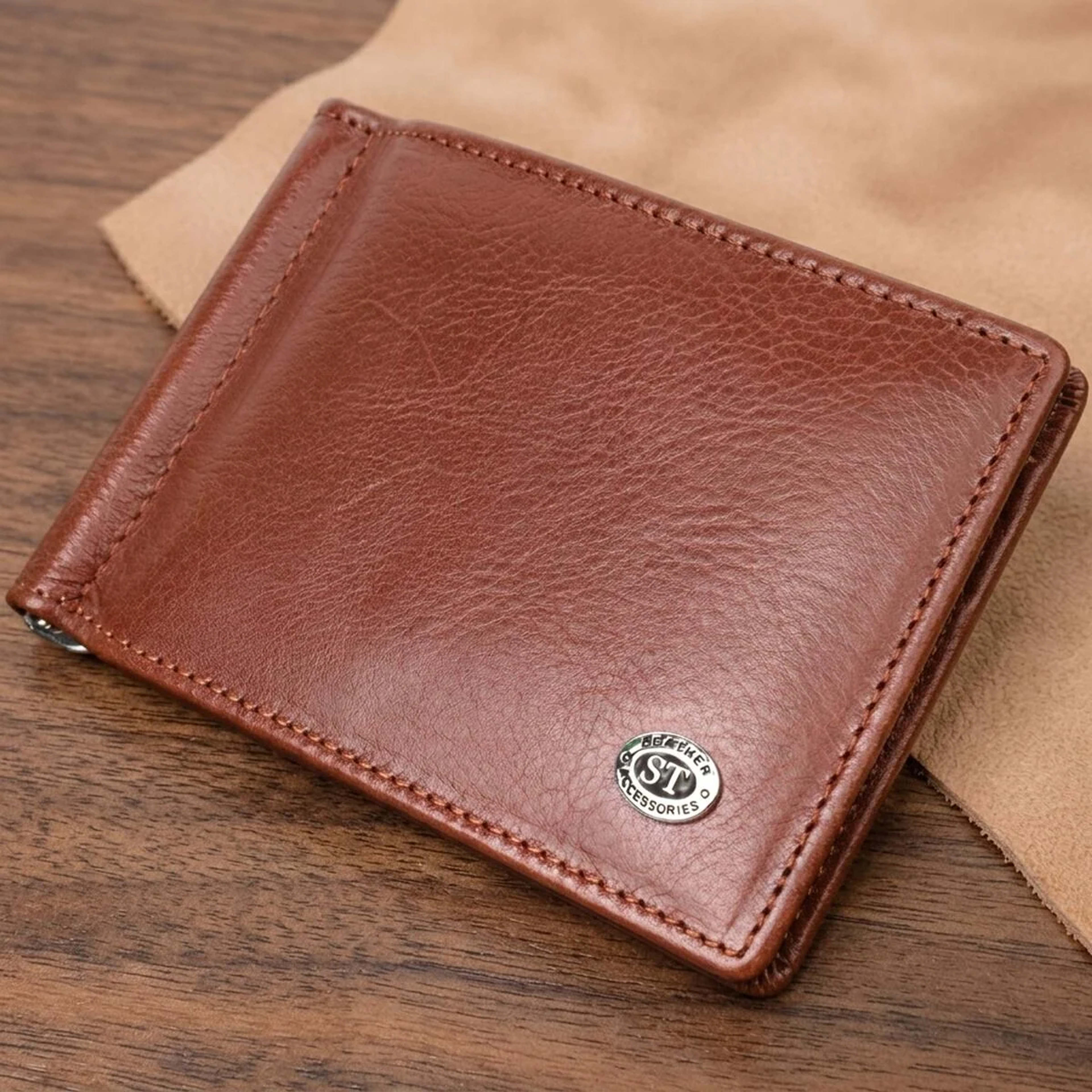 Зручний затискач для грошей із натуральної гладкої шкіри ST Leather 19427 Коричневий