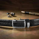 Ремінь-автомат CROCODILE LEATHER 18239 з натуральної шкіри крокодила Чорний thumbnail 4