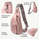 Жіноча сумка з акцентом на текстильну лямку з гладкої екошкіри Vintage 22772 Рожевий thumbnail 3