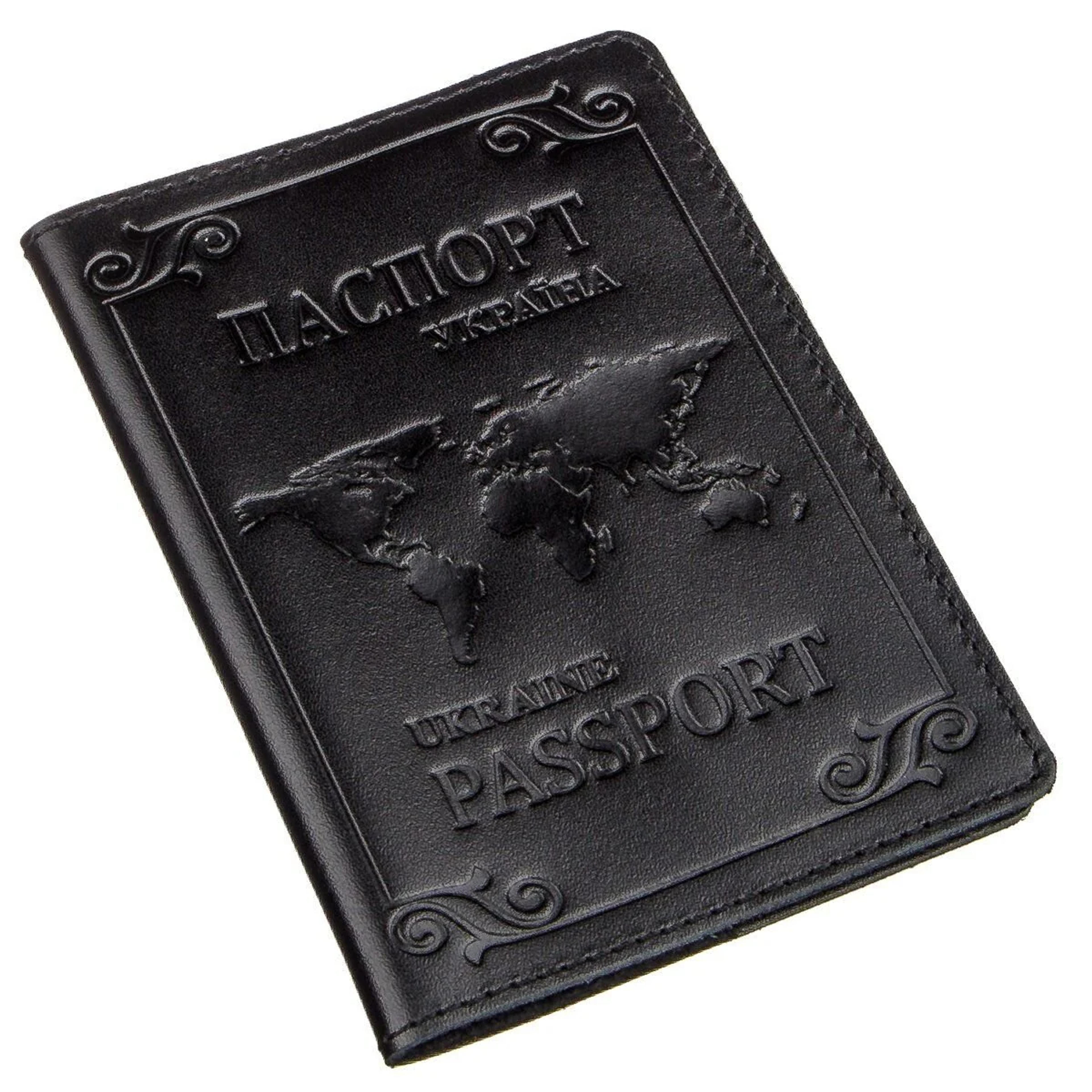 Шкіряна обкладинка на паспорт з картою і рамкою SHVIGEL 13982 Чорна