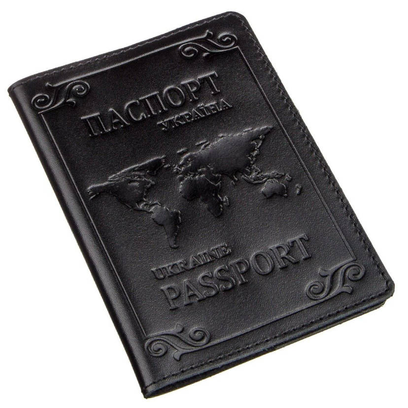 Шкіряна обкладинка на паспорт з картою і рамкою SHVIGEL 13982 Чорна