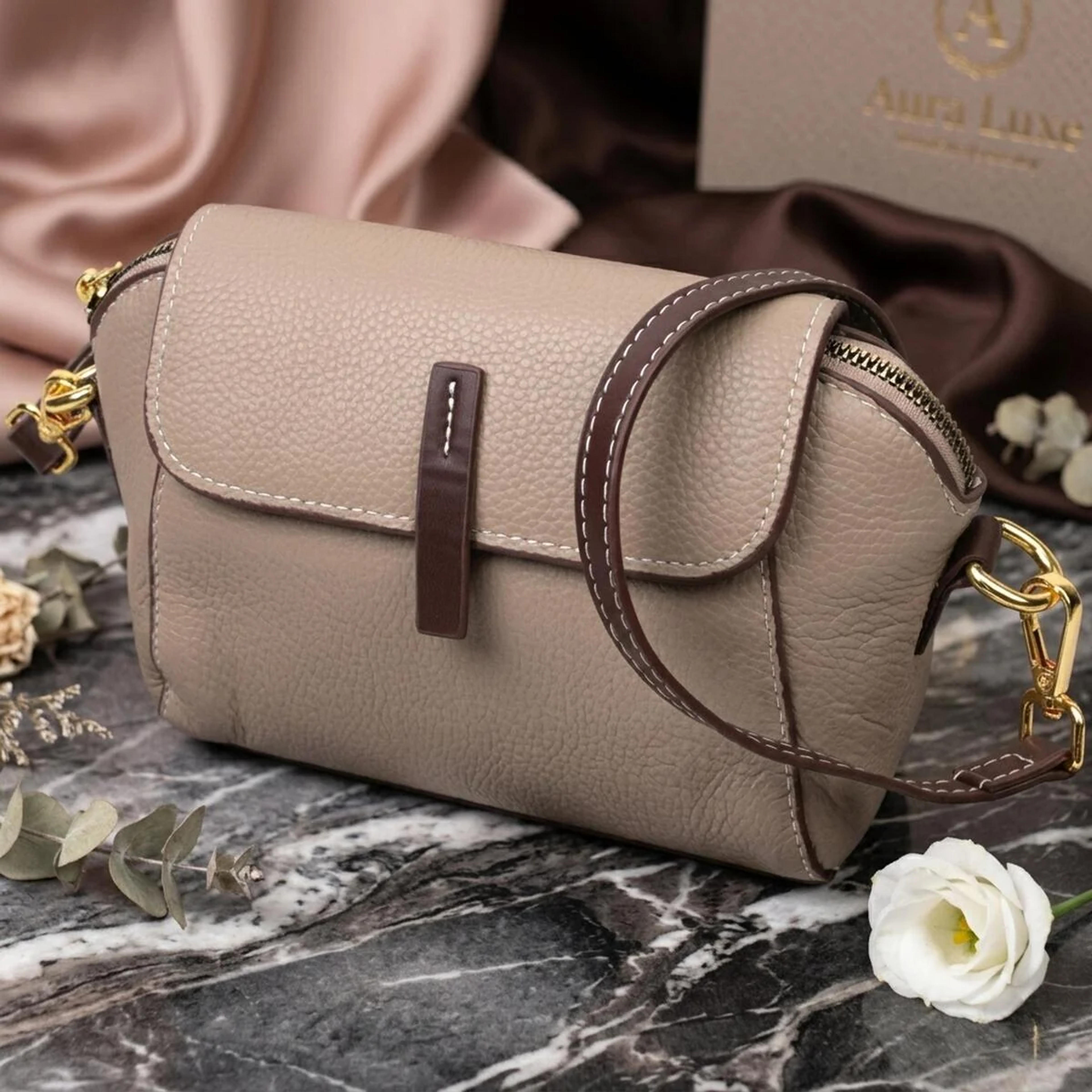 Стильная женская компактная сумка из натуральной кожи Vintage 22267 Бежевая