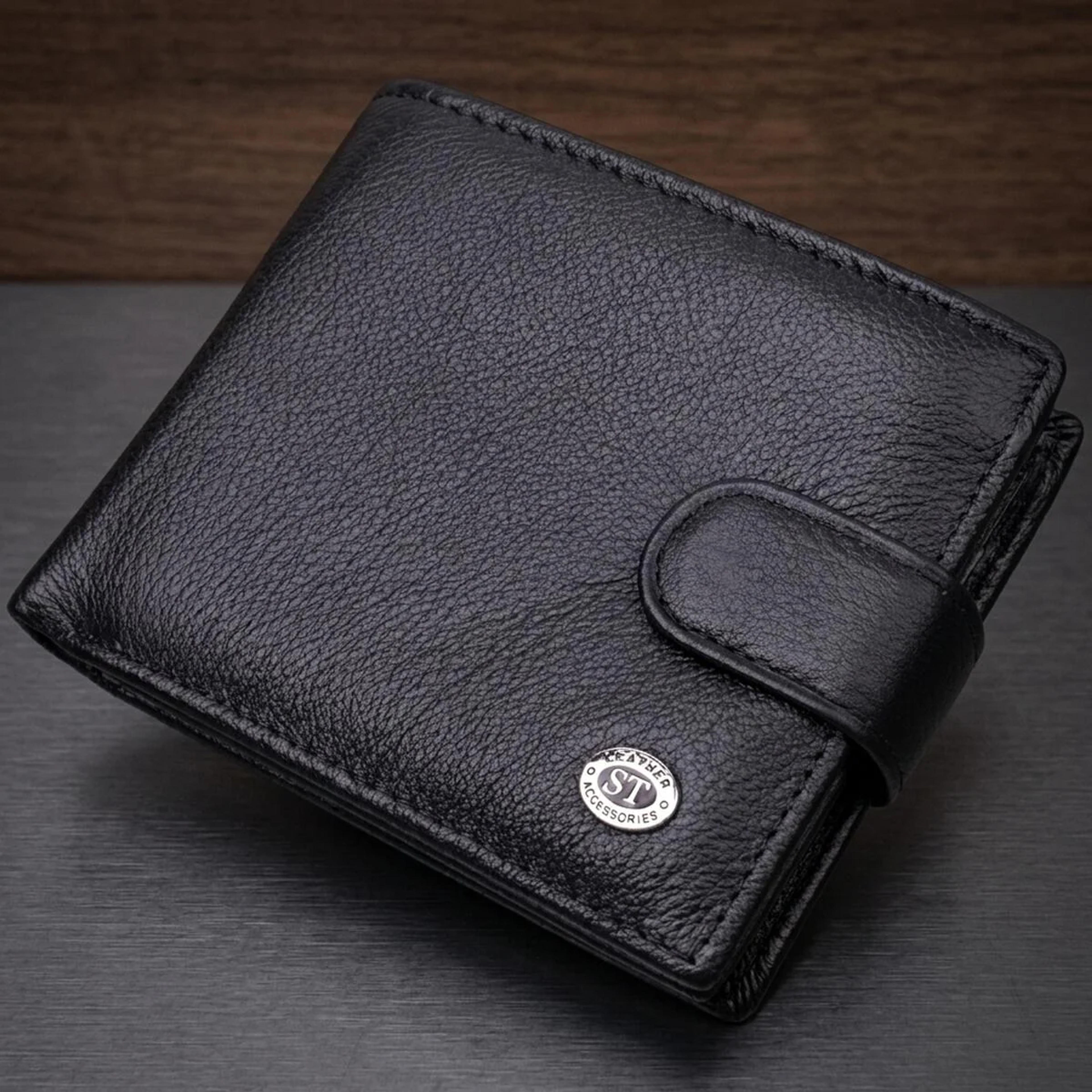 Классическое портмоне для мужчин с блоком для карт из натуральной кожи ST Leather 19473 Черное