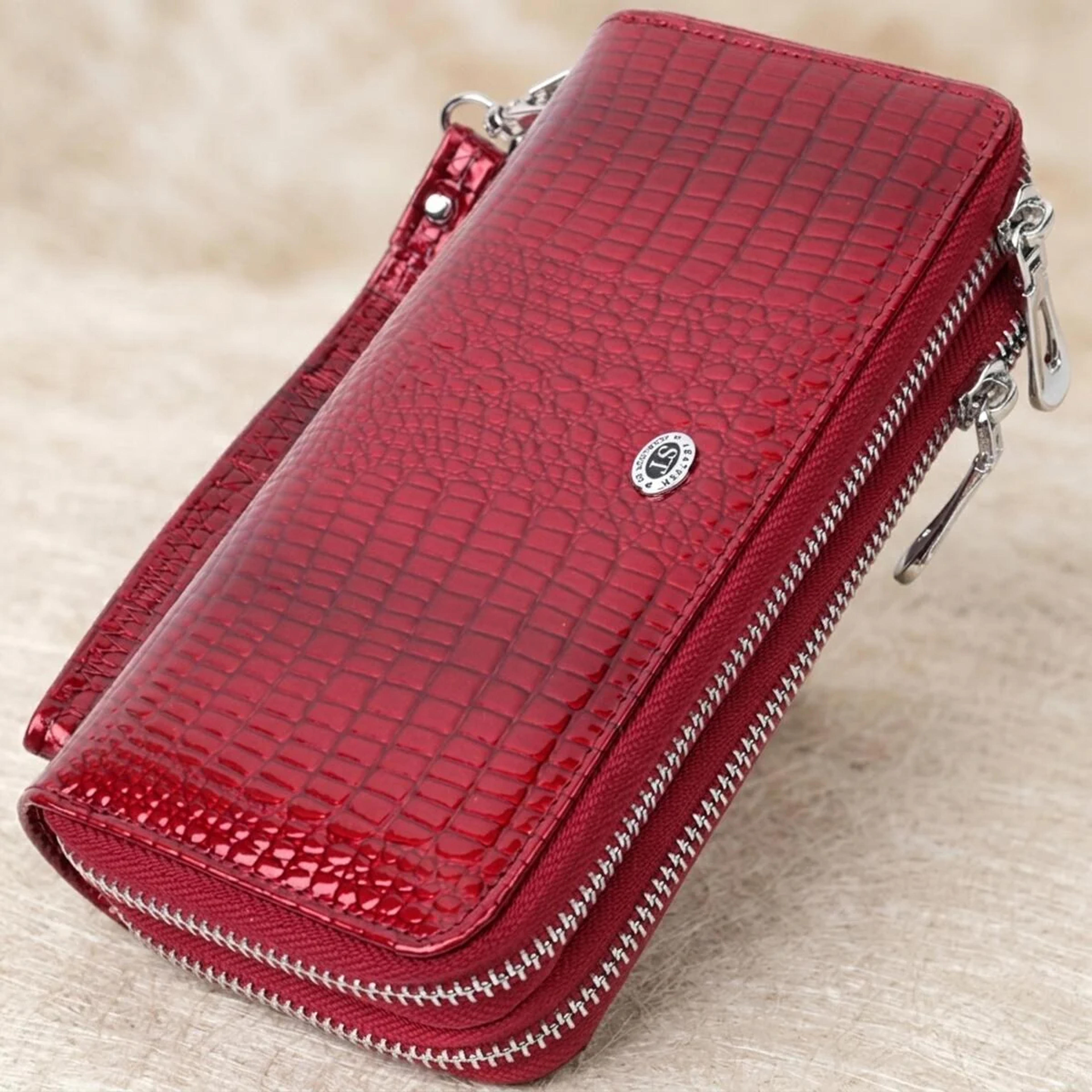 Фактурний клатч на два відділення з лакованої натуральної шкіри ST Leather 22692 Червоний