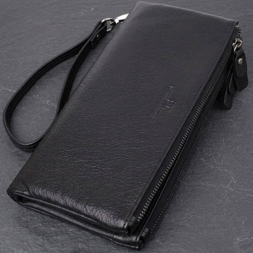 Практичний шкіряний гаманець на три відділення ST Leather 23111 Чорний