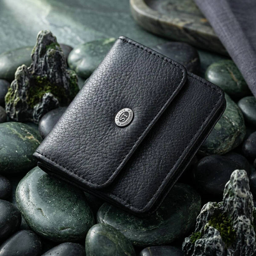 Жіночий шкіряний гаманець для карток купюр та монет ST Leather 22690 Чорний