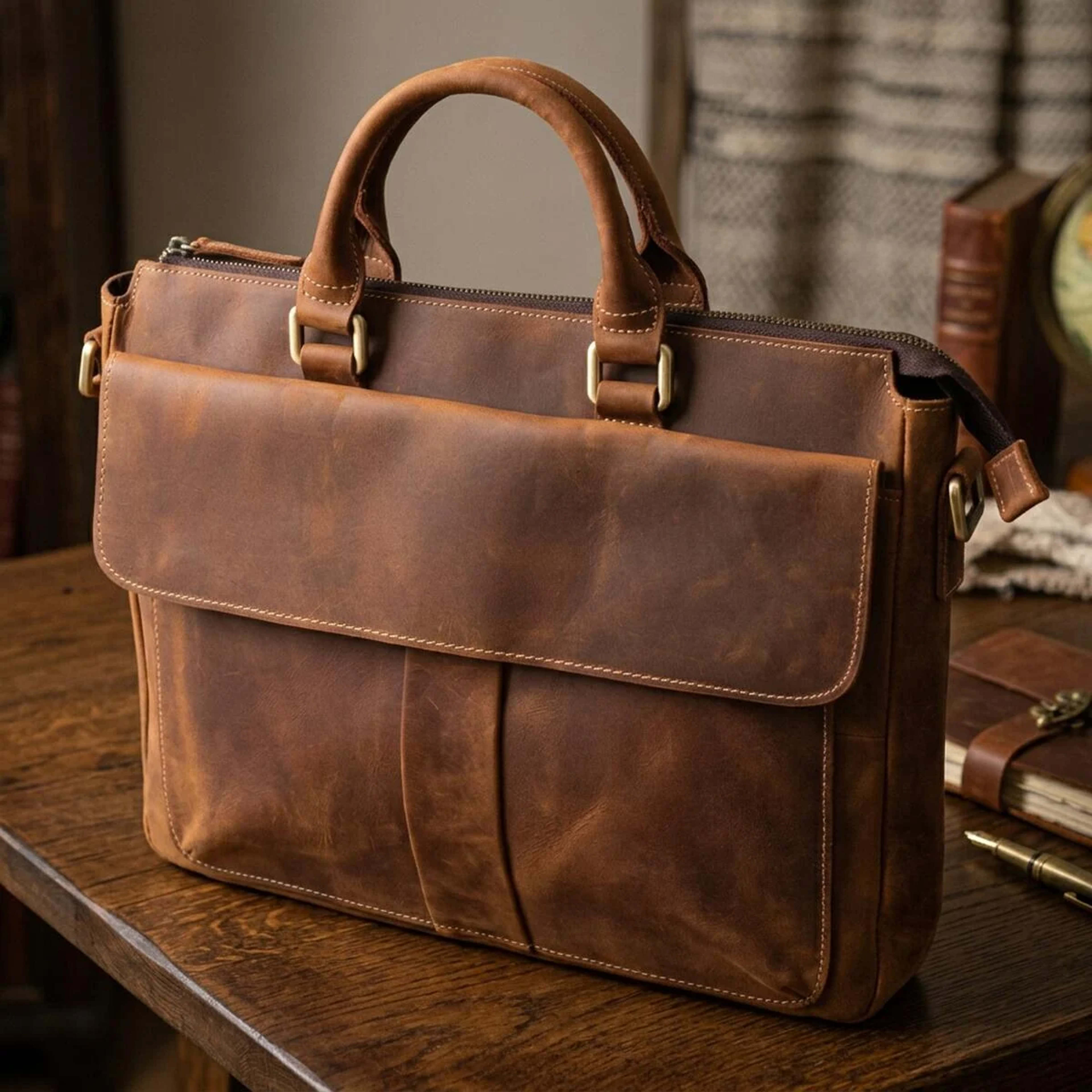 Чоловічий шкіряний портфель для документів ноутбука та роботи Vintage 22673 Коричневий