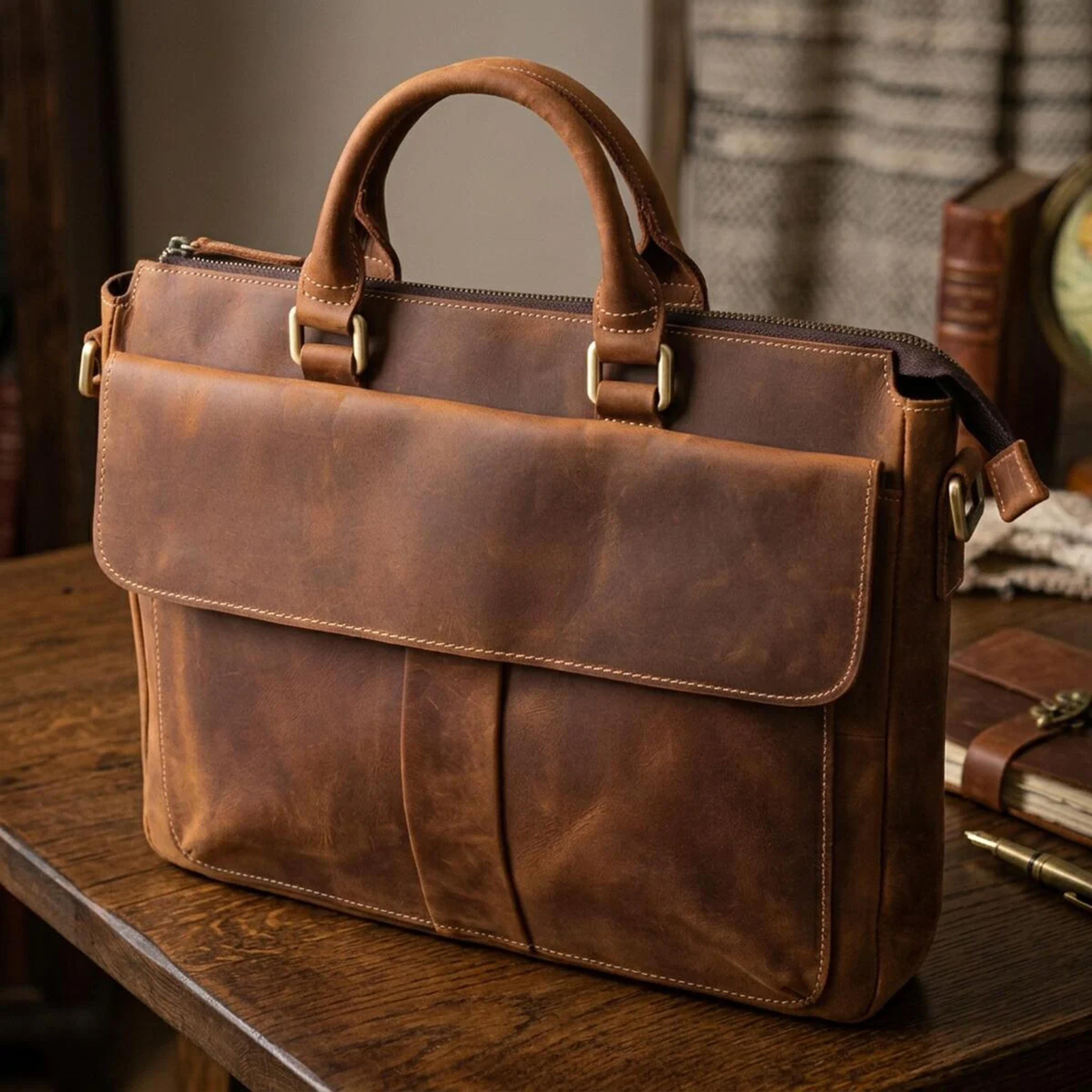 Чоловічий шкіряний портфель для документів ноутбука та роботи Vintage 22673 Коричневий
