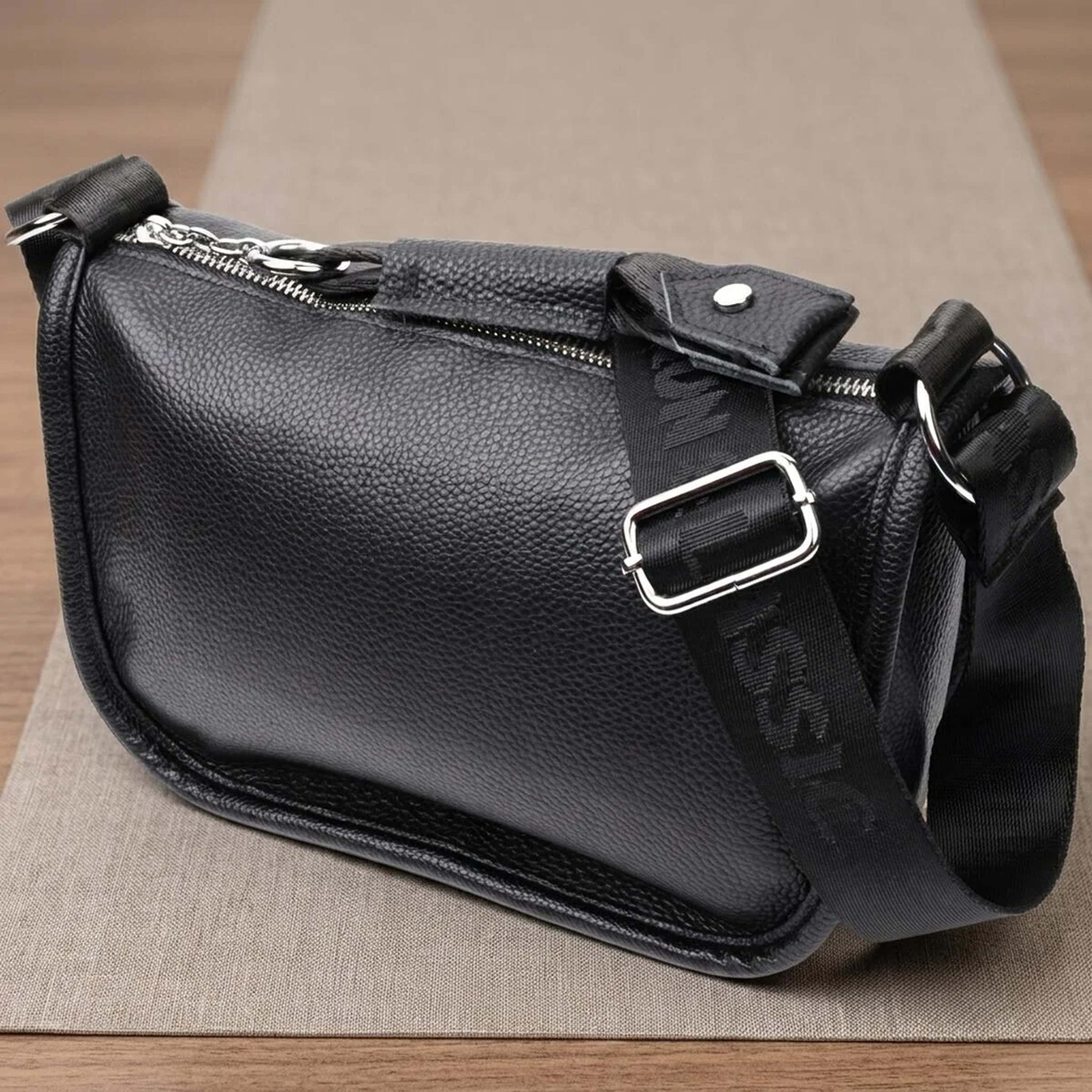 Женская сумка с округленными краями из натуральной кожи Vintage 22253 Черная