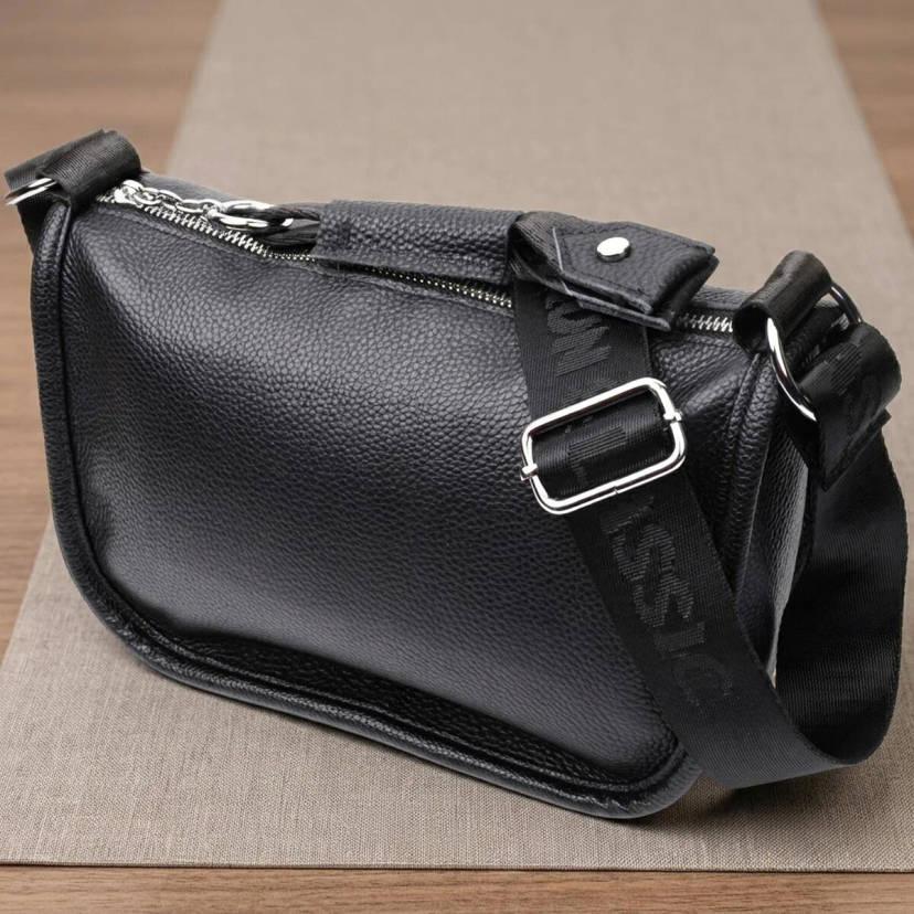 Женская сумка с округленными краями из натуральной кожи Vintage 22253 Черная