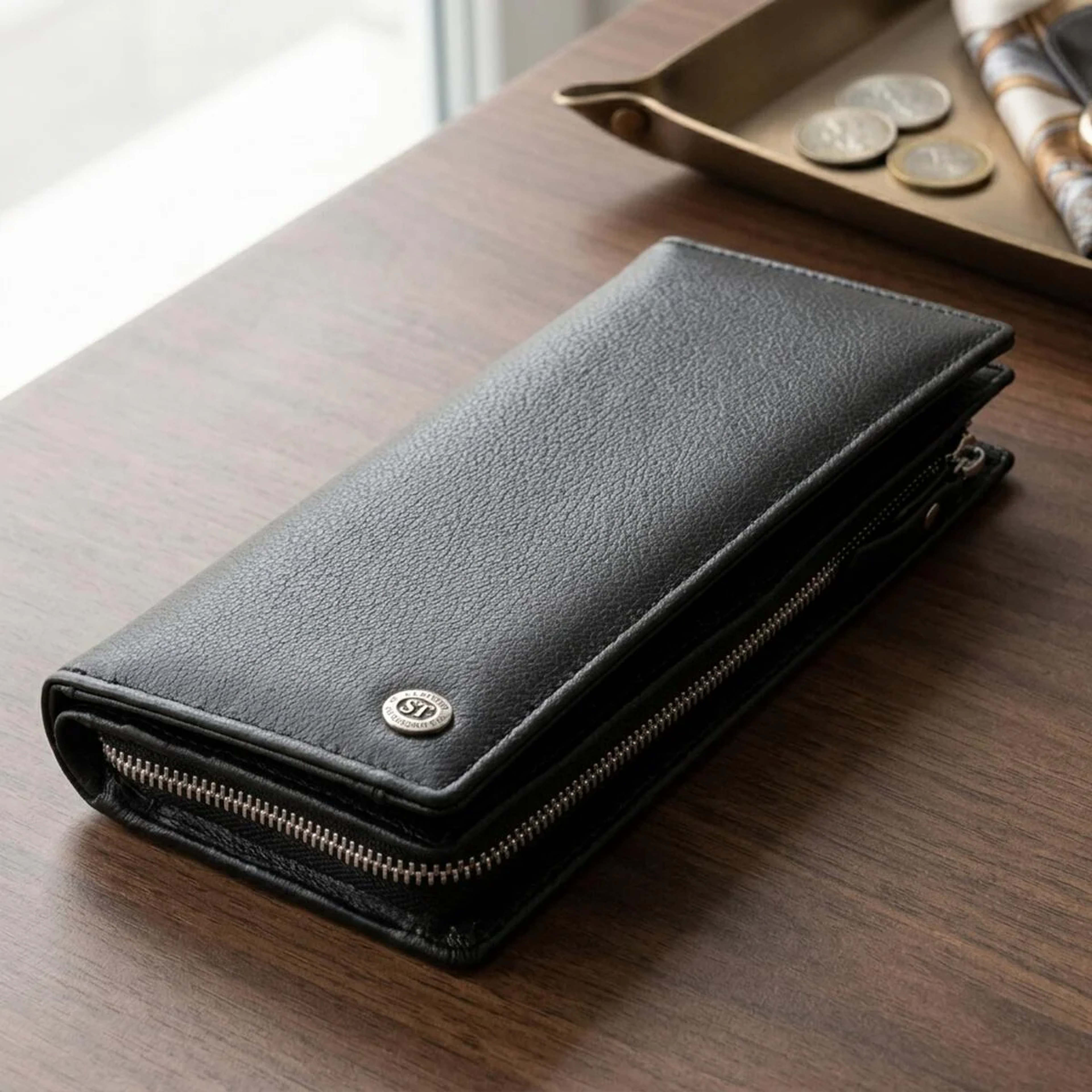 Вертикальний гаманець шкіряний жіночий ST Leather 19274 Чорний