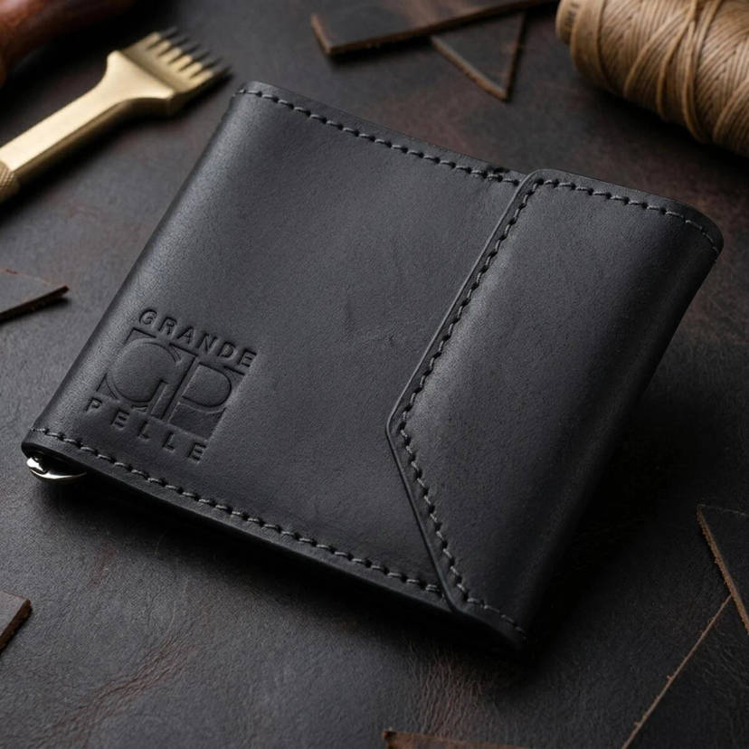 Чоловічий практичний затиск для грошей GRANDE PELLE 11404 Чорний