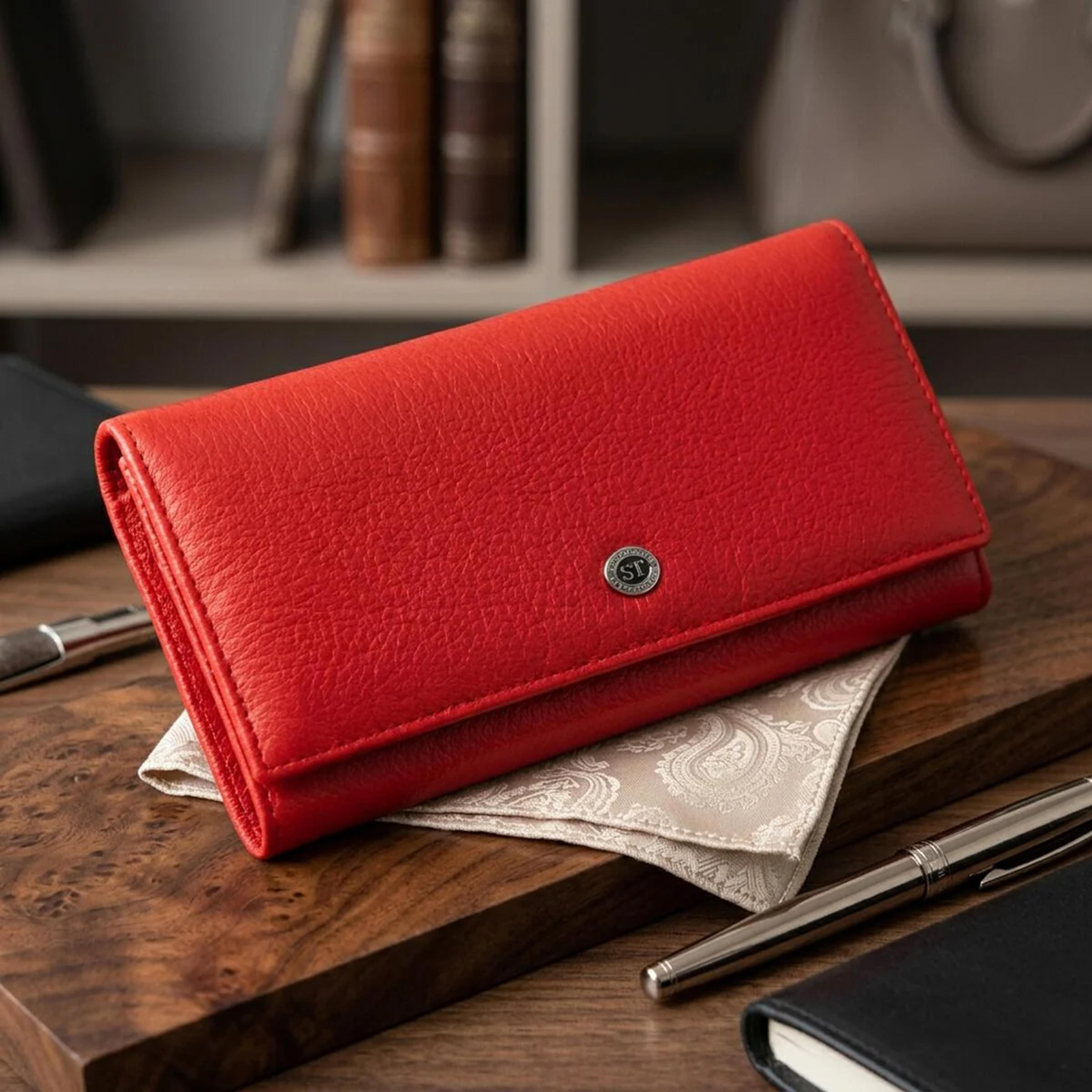 Жіночий шкіряний гаманець для карток купюр та монет ST Leather 19376 Червоний