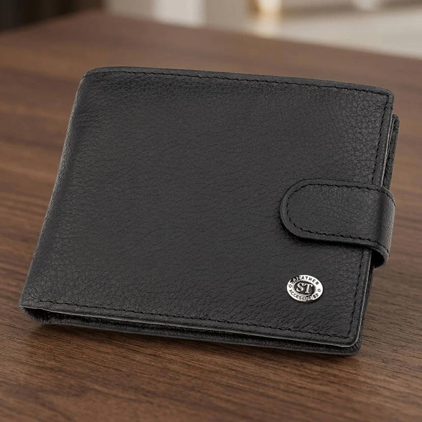 Чоловічий гаманець ST Leather 18328 (ST137) італійська шкіра Чорний