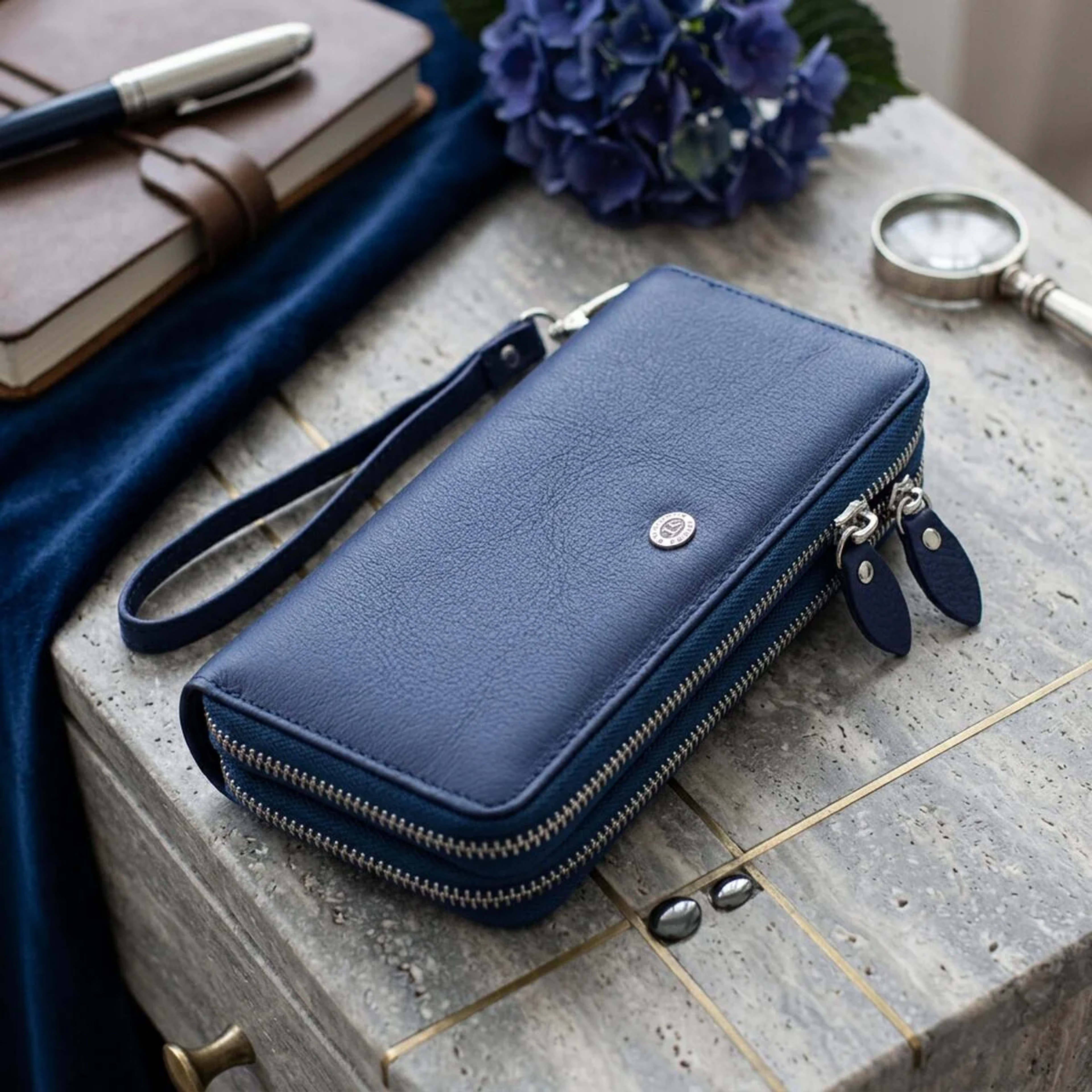 Жіночий гаманець клатч з натуральної шкіри для карток та купюр ST Leather 19431 Синій