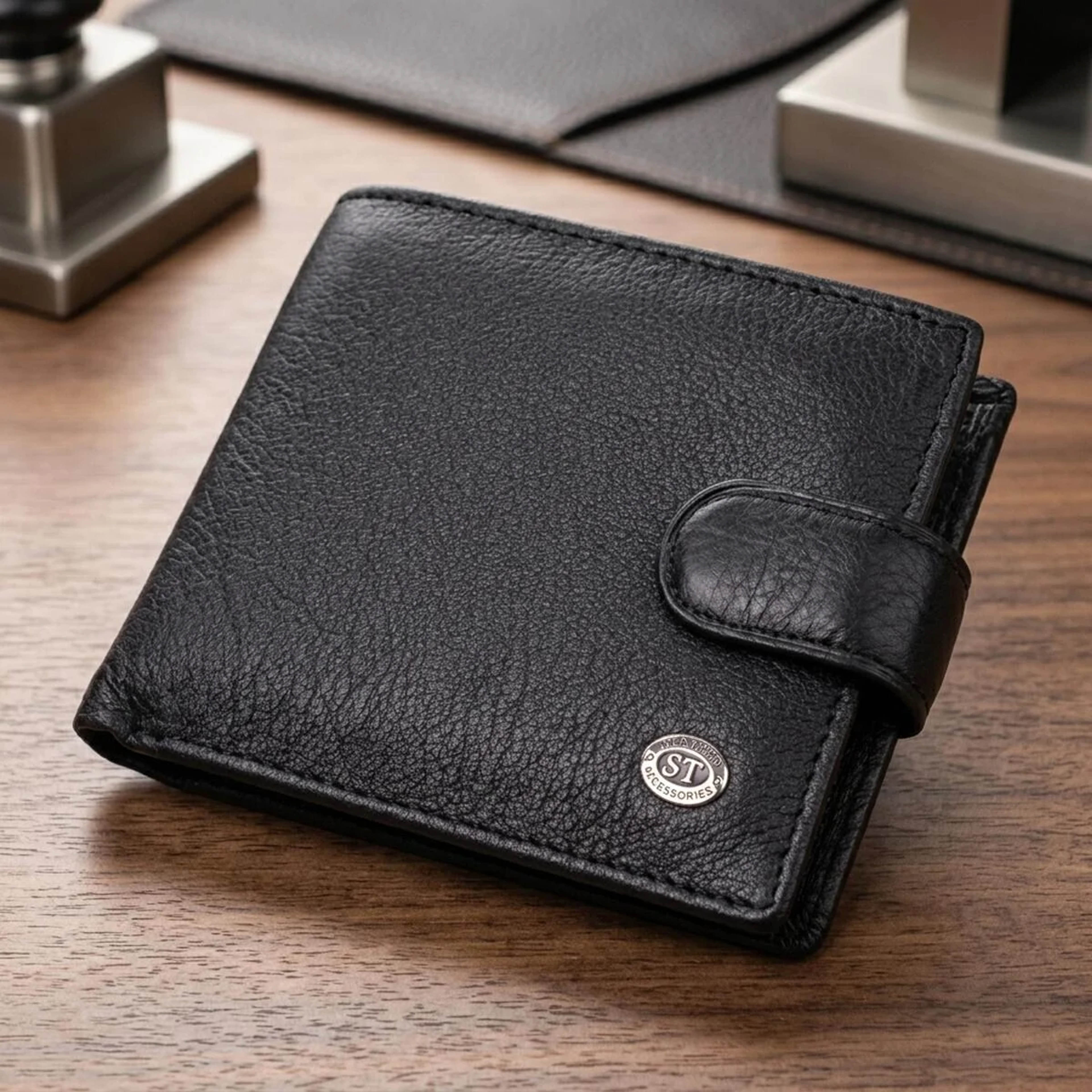 Чоловічий гаманець середнього розміру з натуральної шкіри ST Leather 22484 Чорний