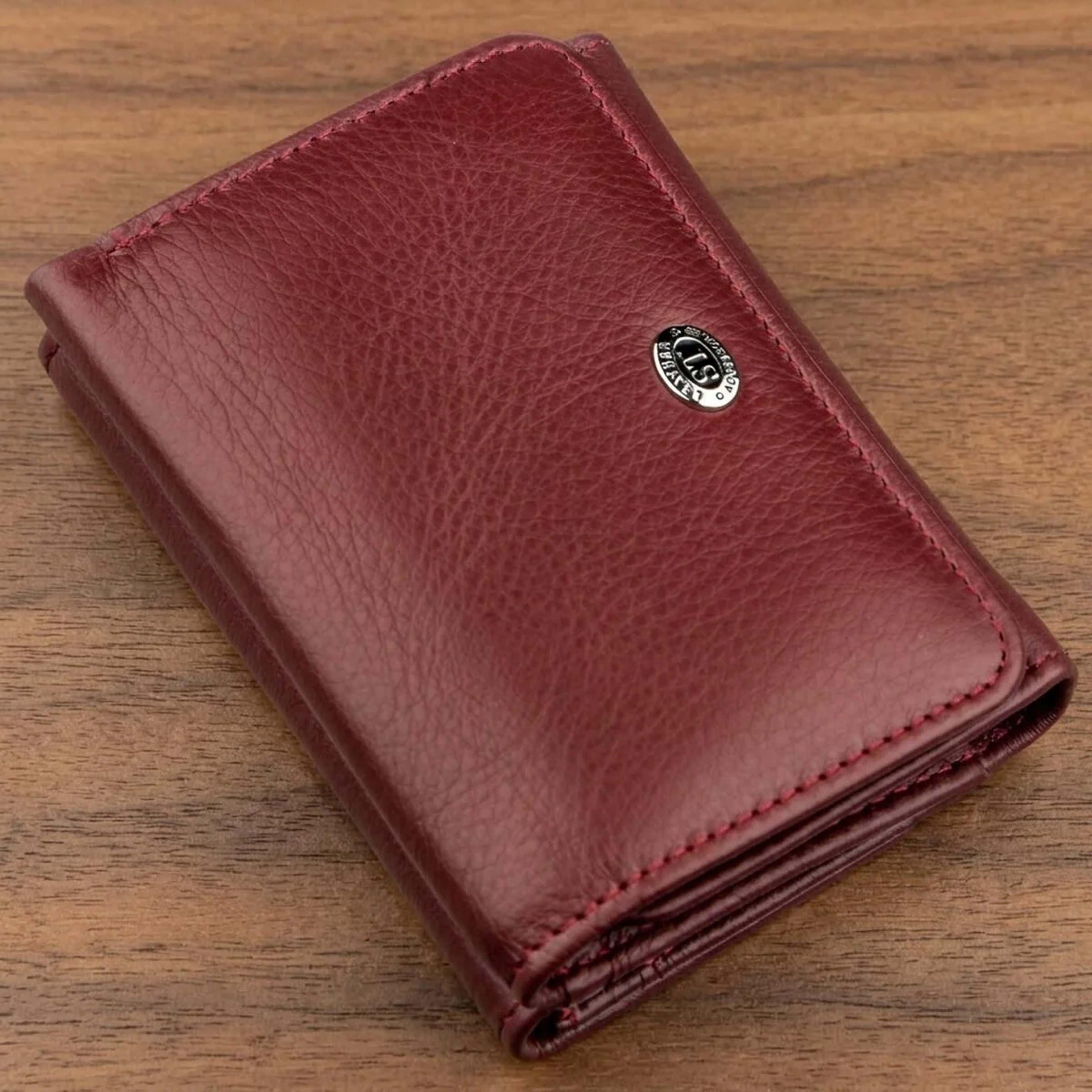 Компактний жіночий гаманець на кнопці ST Leather 18885 Темно-червоний