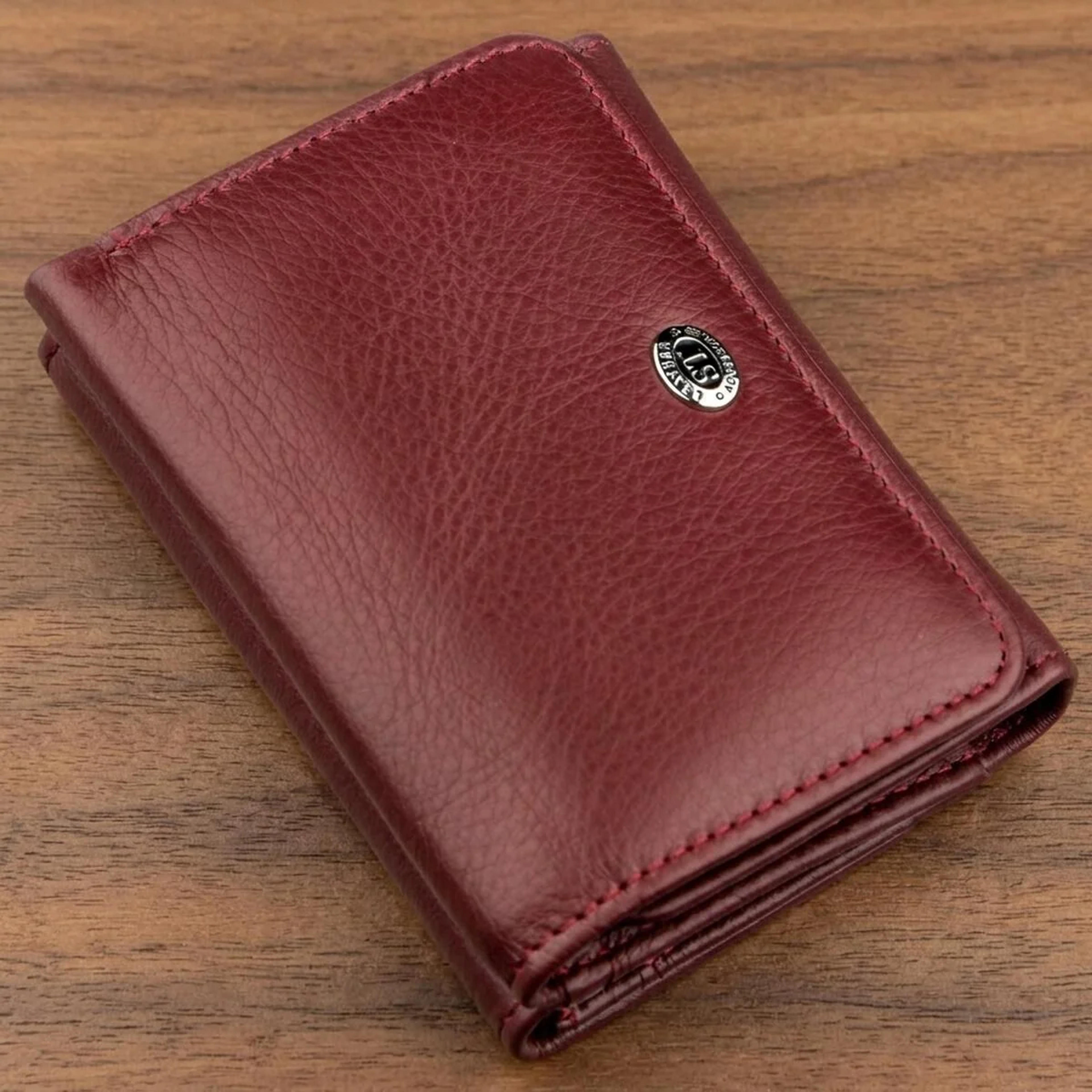 Компактний жіночий гаманець на кнопці ST Leather 18885 Темно-червоний