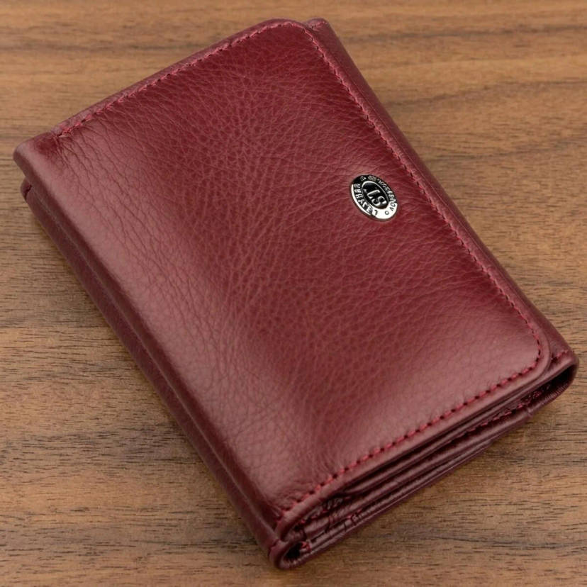 Компактний жіночий гаманець на кнопці ST Leather 18885 Темно-червоний