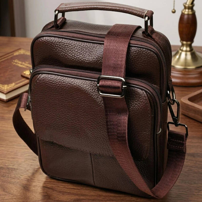Стильний чоловічий месенджер з натуральної шкіри Vintage 21949 Коричневий
