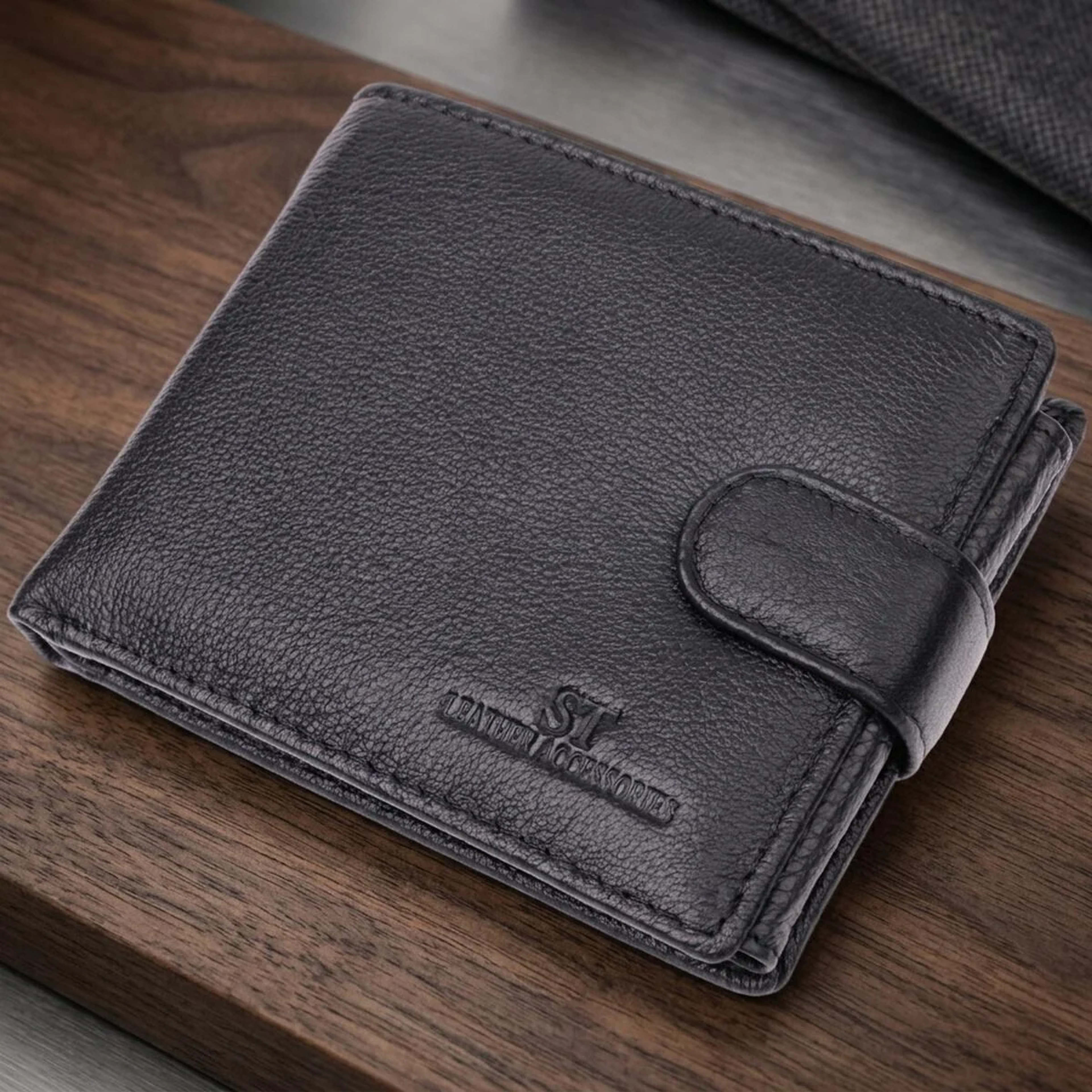 Цікавий гаманець із блоком під документи з натуральної шкіри ST Leather 22480 Чорний