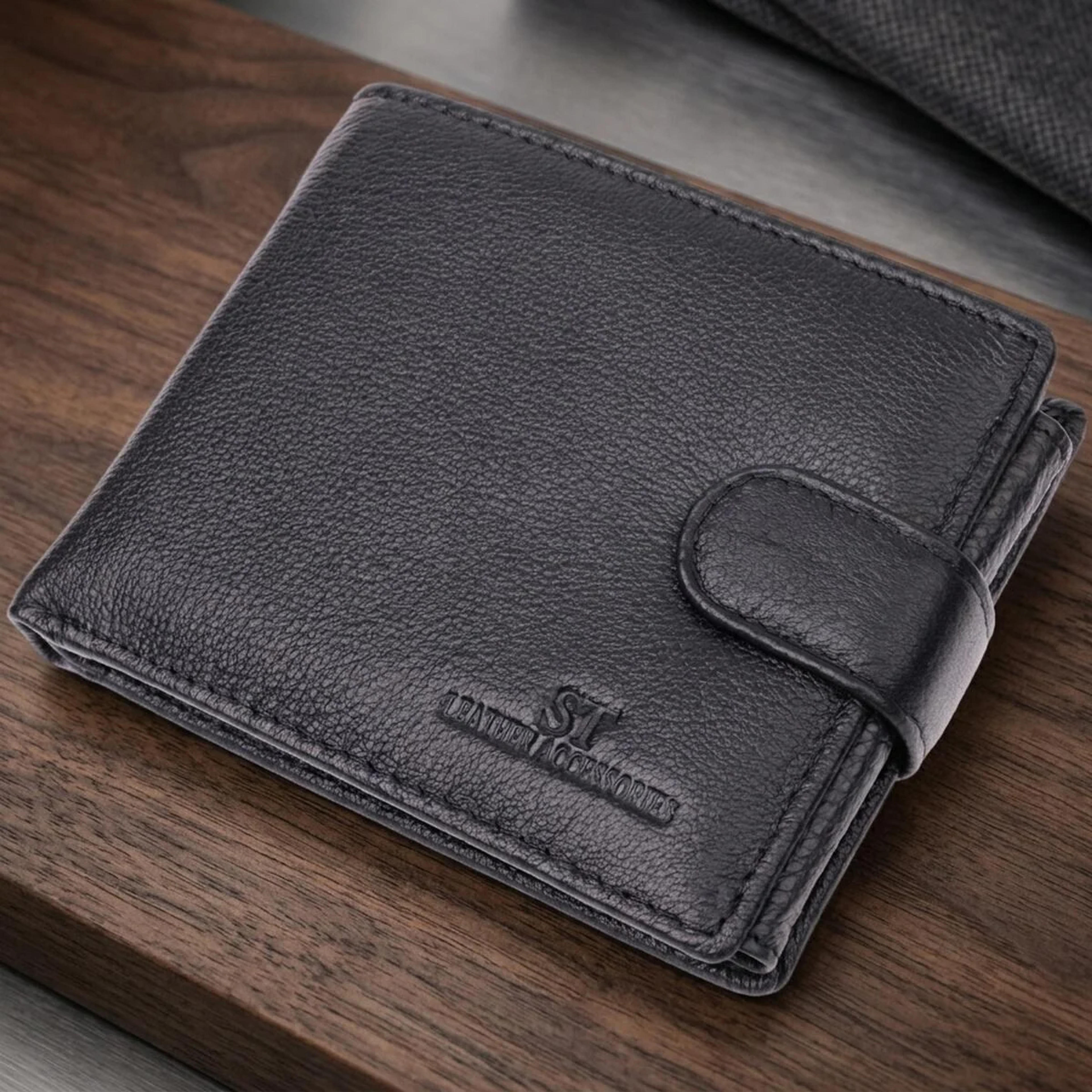 Цікавий гаманець із блоком під документи з натуральної шкіри ST Leather 22480 Чорний