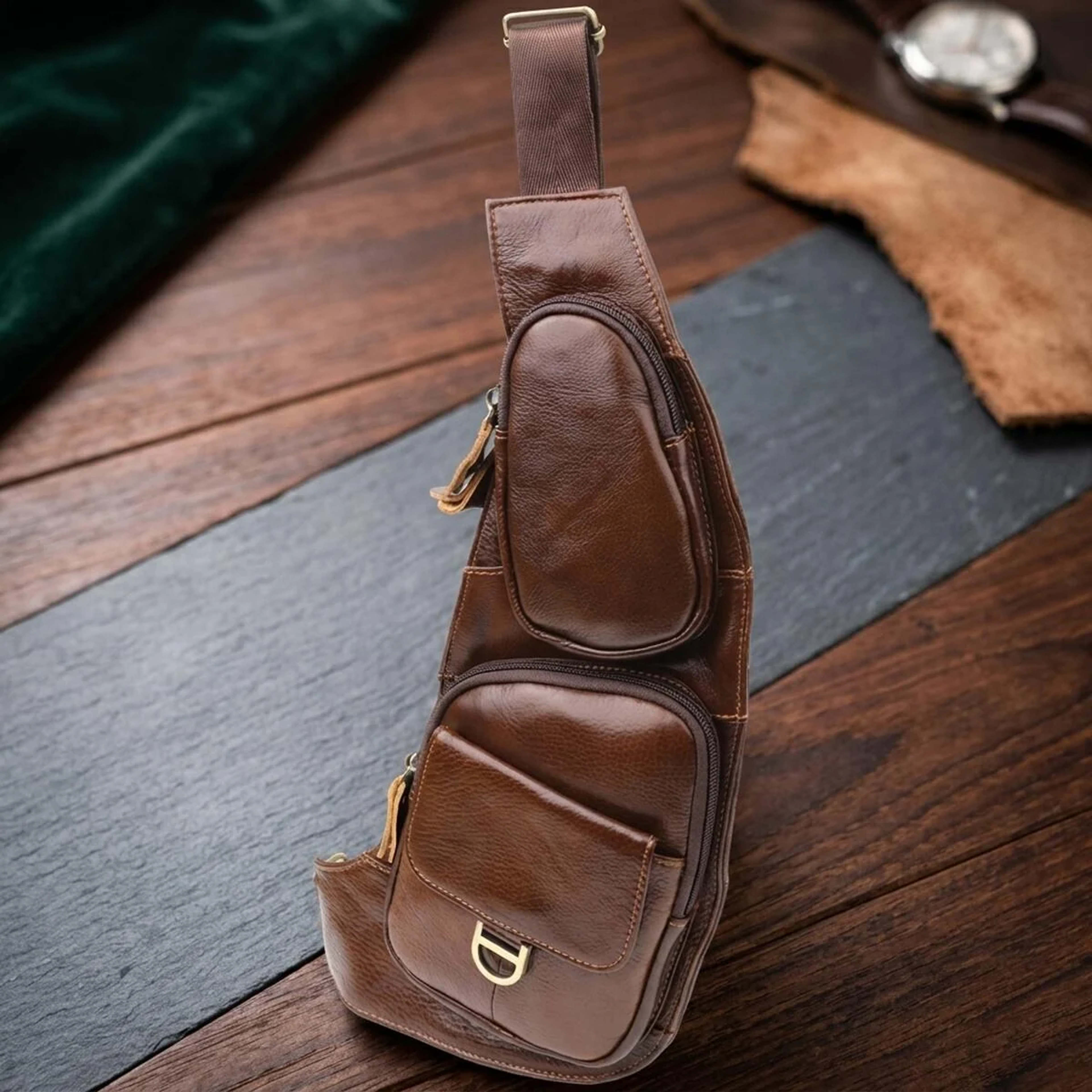 Чоловіча сумка через плече з гладкої натуральної шкіри Vintage 22965 Коричневий
