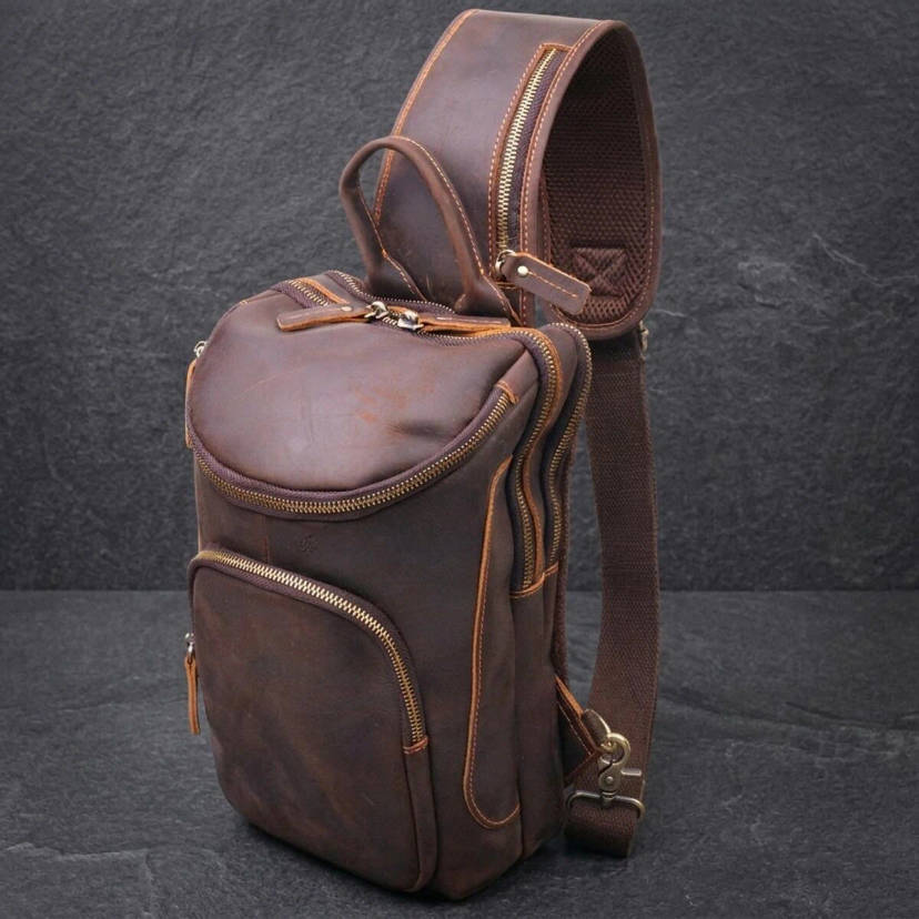Винтажная мужская сумка через плечо из натуральной кожи 21303 Vintage Коричневая