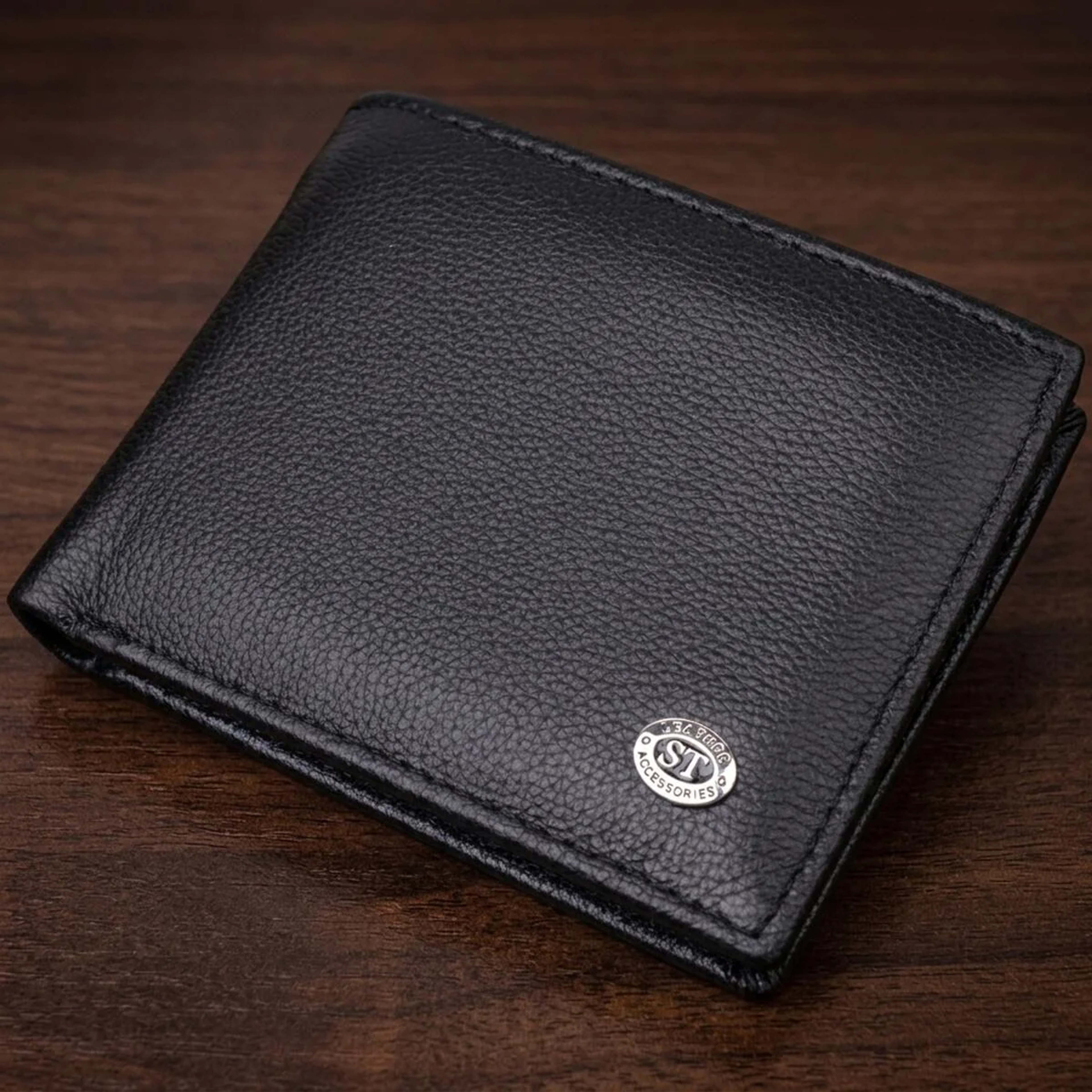 Компактне чоловіче портмоне з натуральної шкіри ST Leather 22486 Чорний