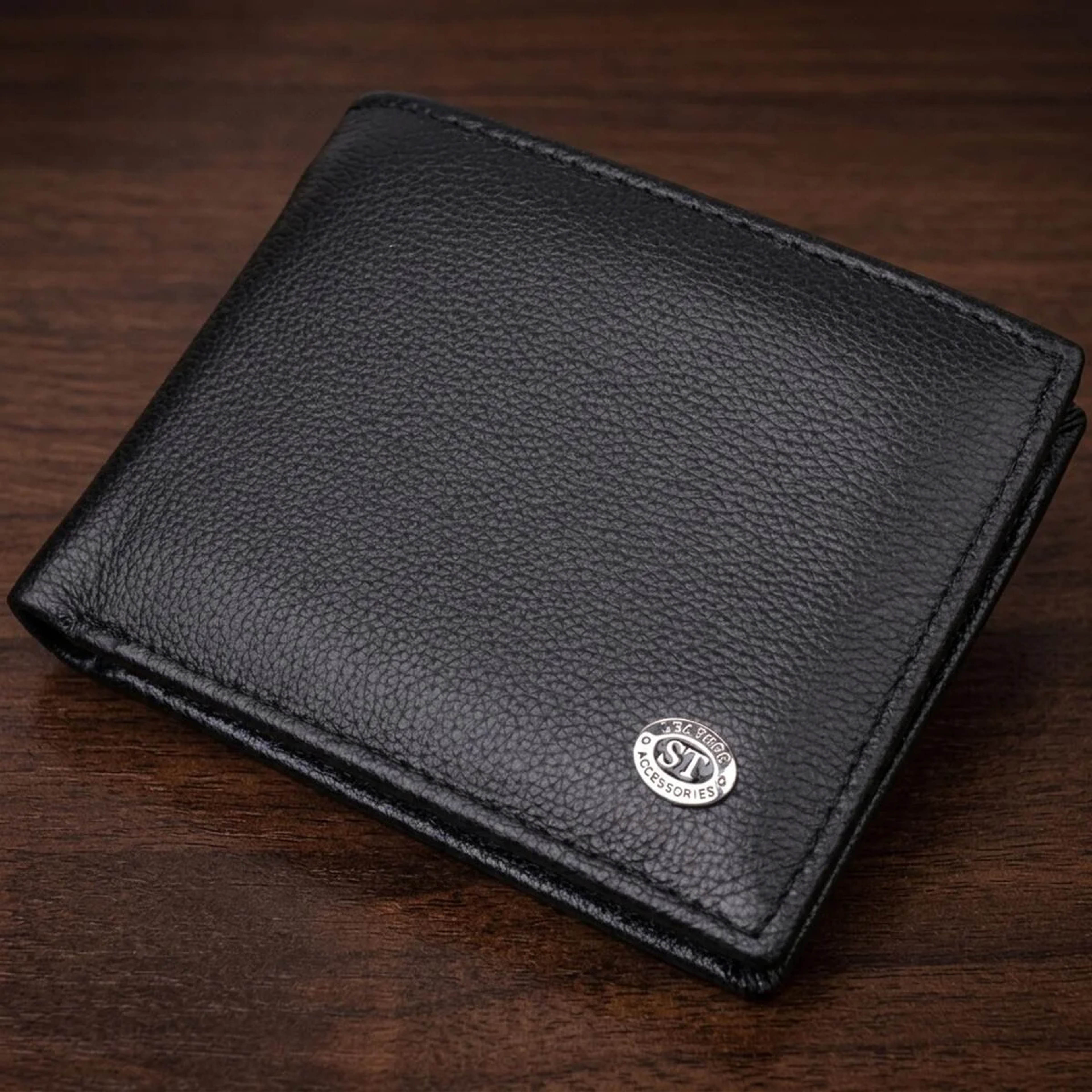 Компактне чоловіче портмоне з натуральної шкіри ST Leather 22486 Чорний