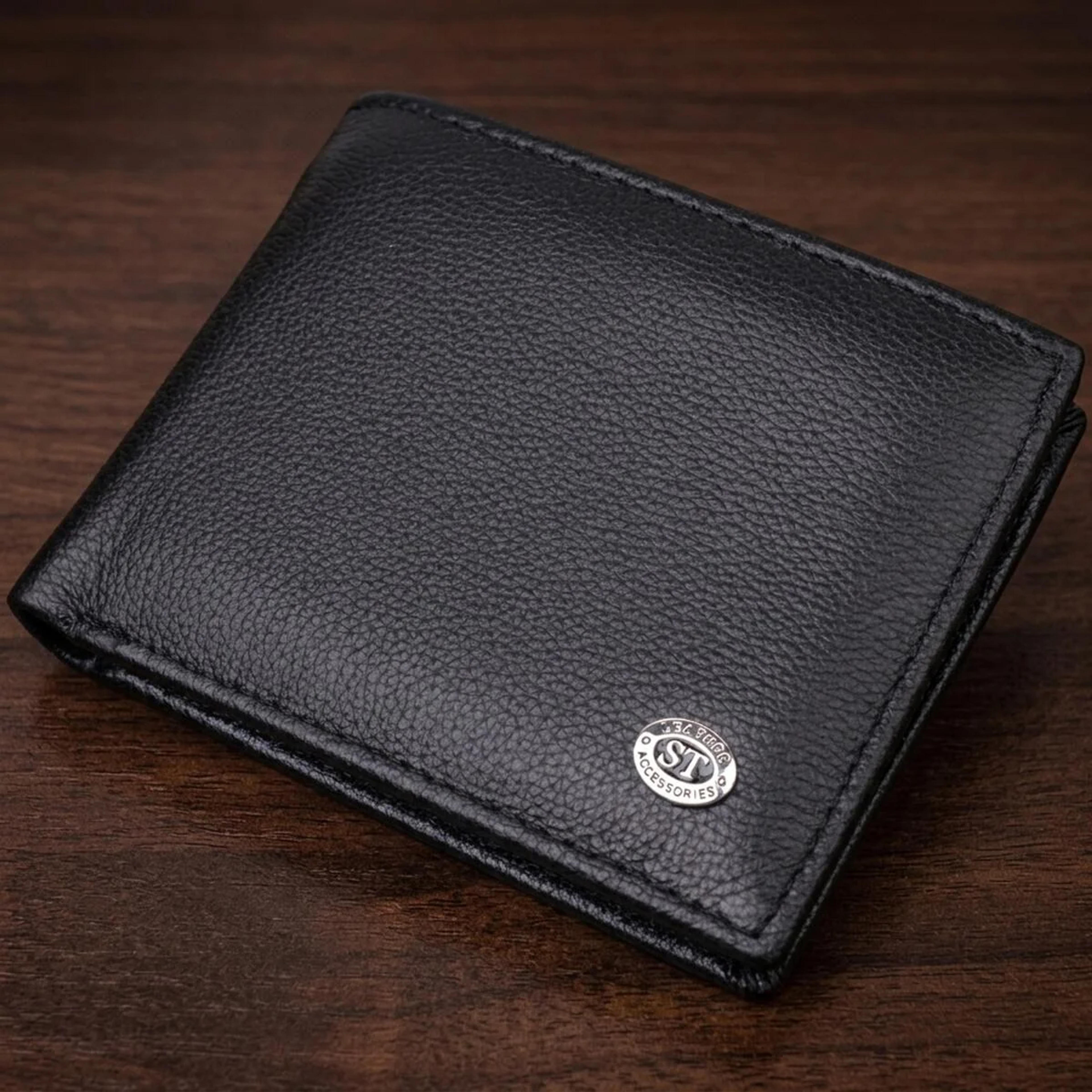 Компактное мужское портмоне из натуральной кожи ST Leather 22486 Черный