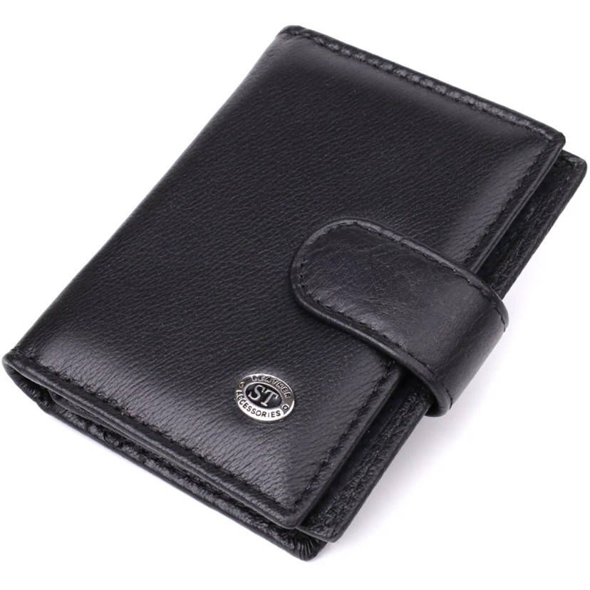 Компактный мужской бумажник вертикального формата из натуральной кожи ST Leather 23095 Черный