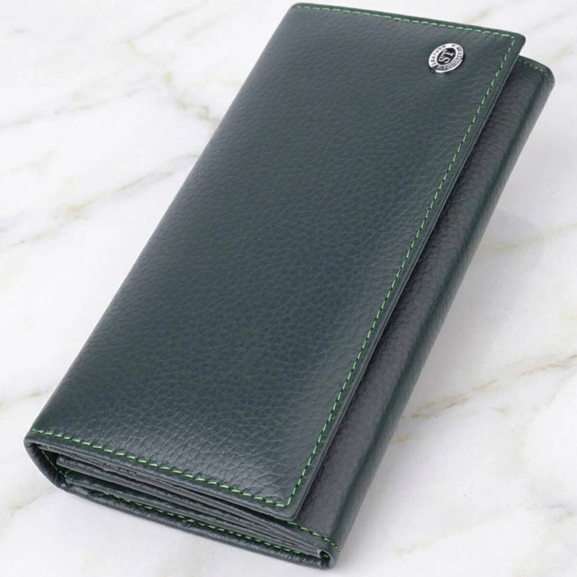 Зручний вертикальний гаманець із натуральної шкіри ST Leather 23086 Зелений