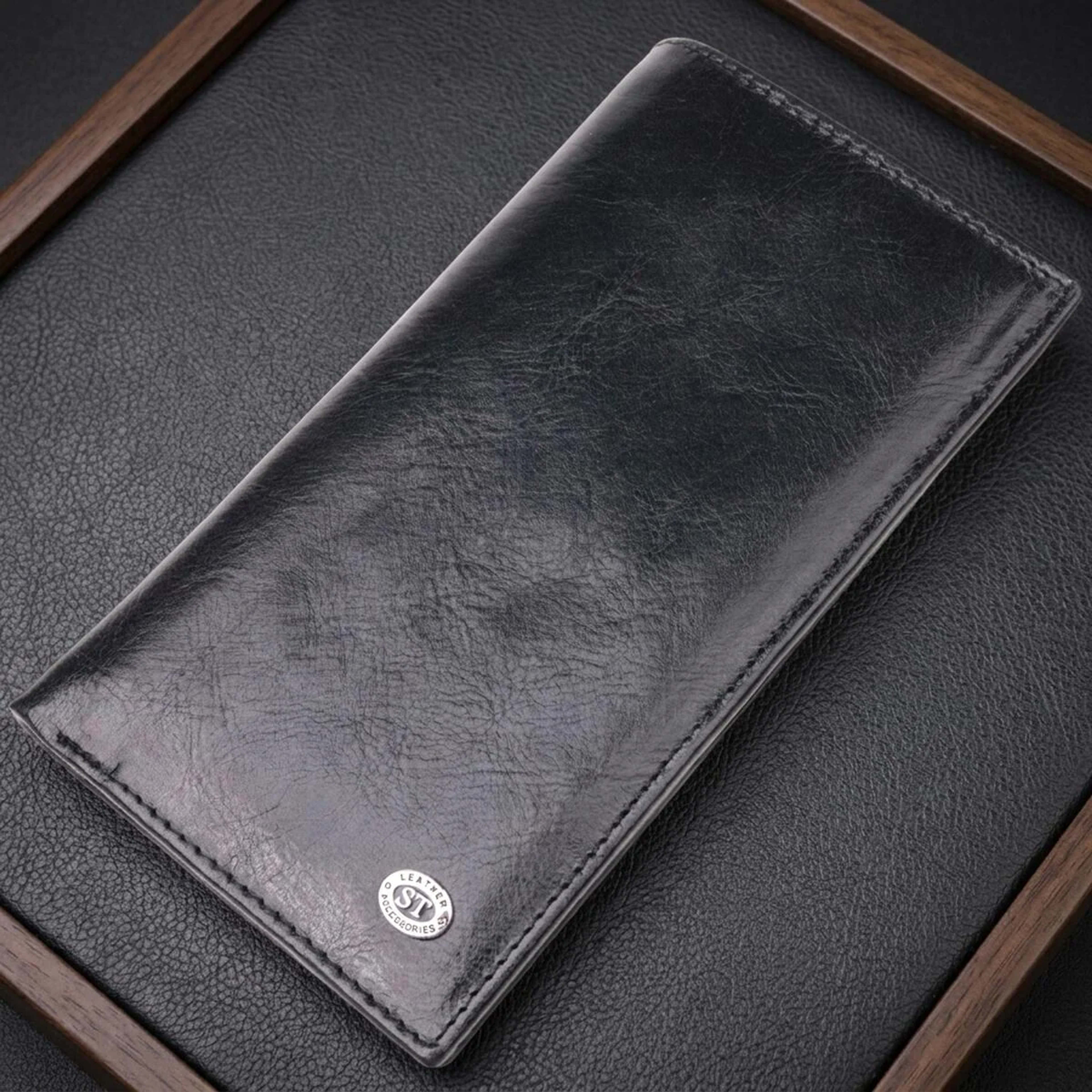 Вертикальний гаманець для чоловіків із натуральної шкіри ST Leather 19420 Чорний