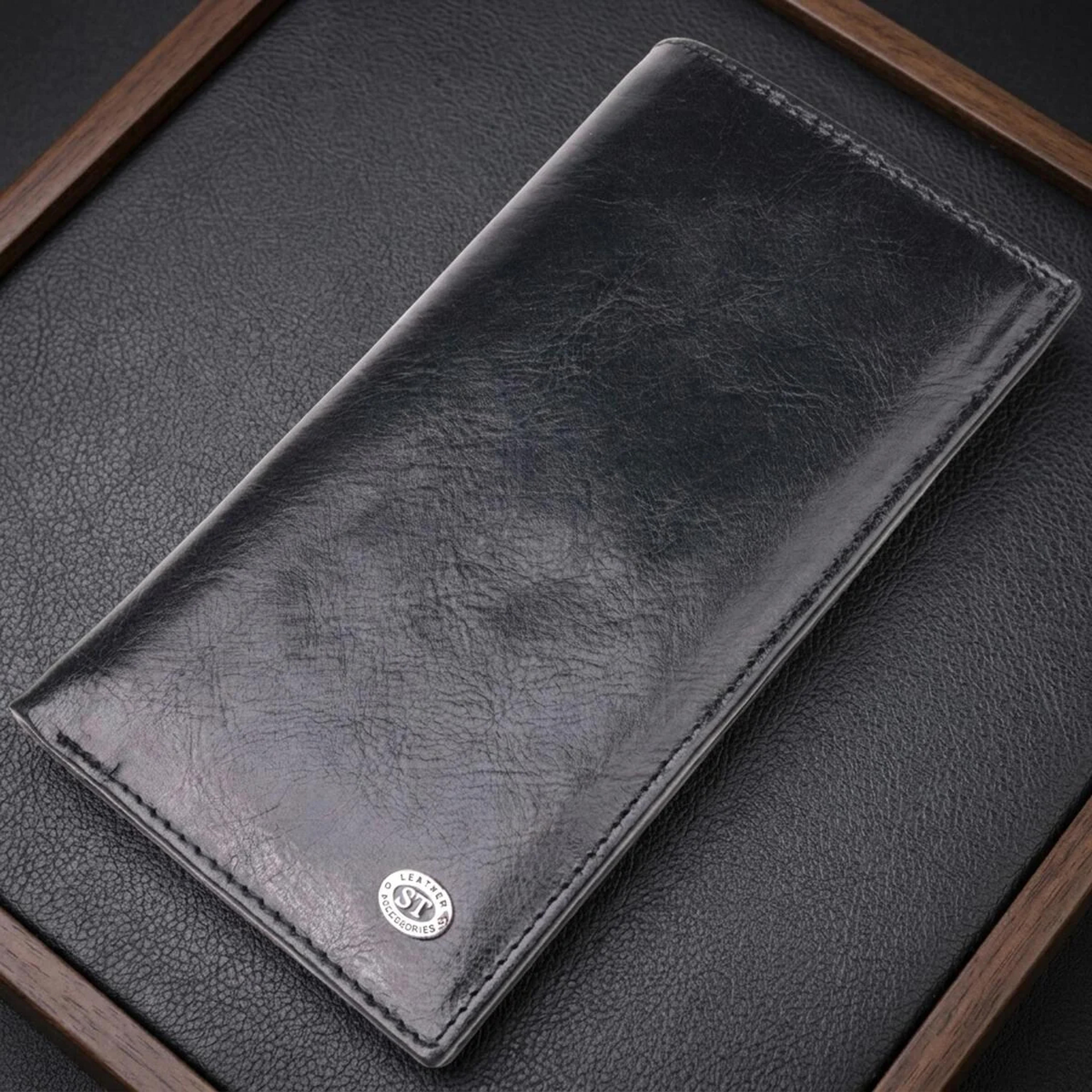Вертикальний гаманець для чоловіків із натуральної шкіри ST Leather 19420 Чорний