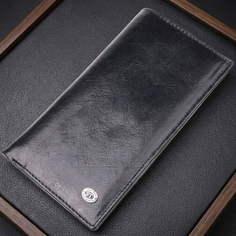 Вертикальний гаманець для чоловіків із натуральної шкіри ST Leather 19420 Чорний