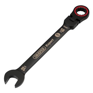 Draper Expert HI-TORQ® Metric Flexible Head Ratchet Combination Spanner, 18mm, Black