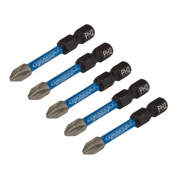 Draper Expert Cross Slot/PH Type Impact Screwdriver Bits, No.2 x 50mm, 1/4