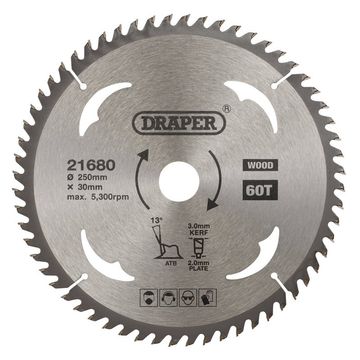 TCT Circular Saw Blade for Wood, 250 x 30mm, 60T