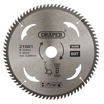 TCT Circular Saw Blade for Wood, 250 x 30mm, 80T