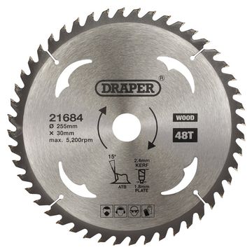 TCT Circular Saw Blade for Wood, 255 x 30mm, 48T