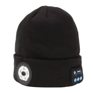 Smart Wireless Rechargeable Beanie with LED Head Torch and USB Charging Cable, Black, One Size